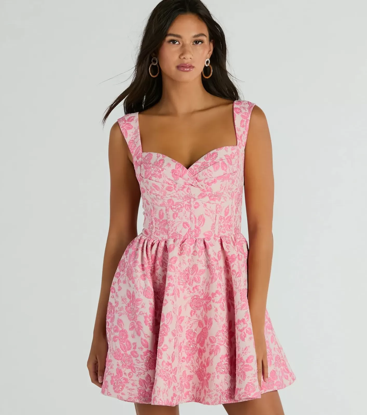 Windsor Cassie Corset Floral Jacquard Party Skater Dress PINK Online