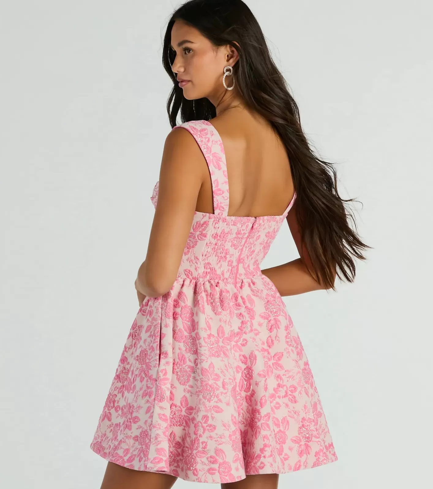 Windsor Cassie Corset Floral Jacquard Party Skater Dress PINK Online