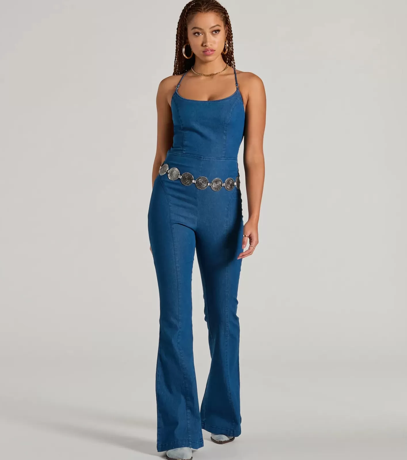 Windsor Casual And Cool Lace-Up Flare Denim Jumpsuit DARKDENIM Best