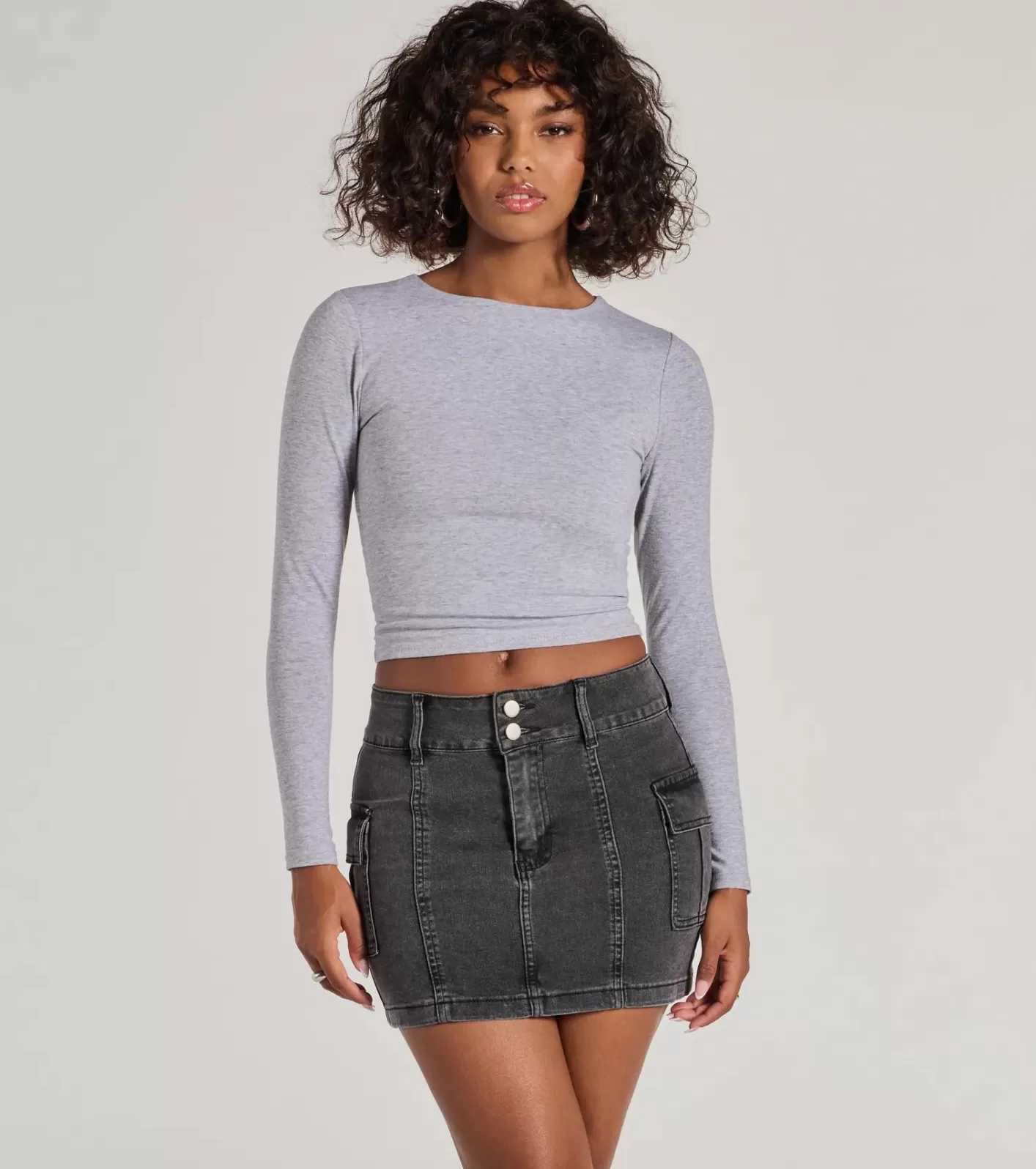Windsor Casual Cool Girl Cargo Denim Mini Skirt CHARCOAL Best Sale