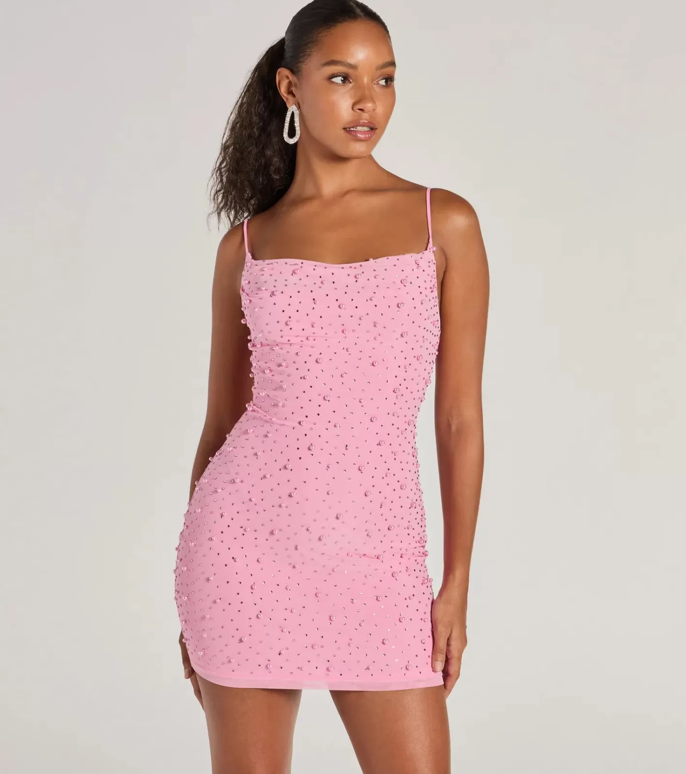 Windsor Catalina Rhinestone And Pearl Formal Mini Dress PINK Cheap