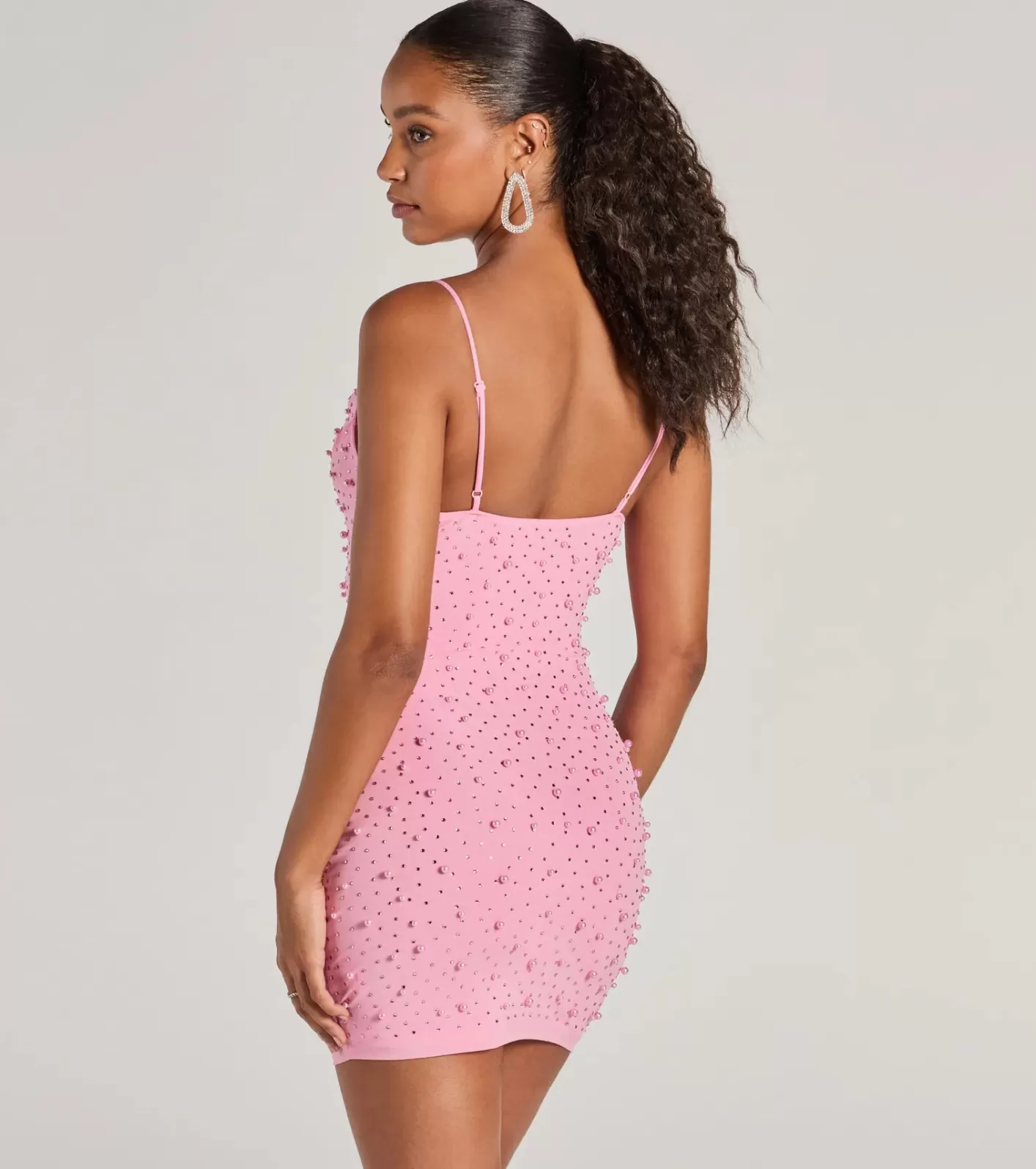 Windsor Catalina Rhinestone And Pearl Formal Mini Dress PINK Cheap