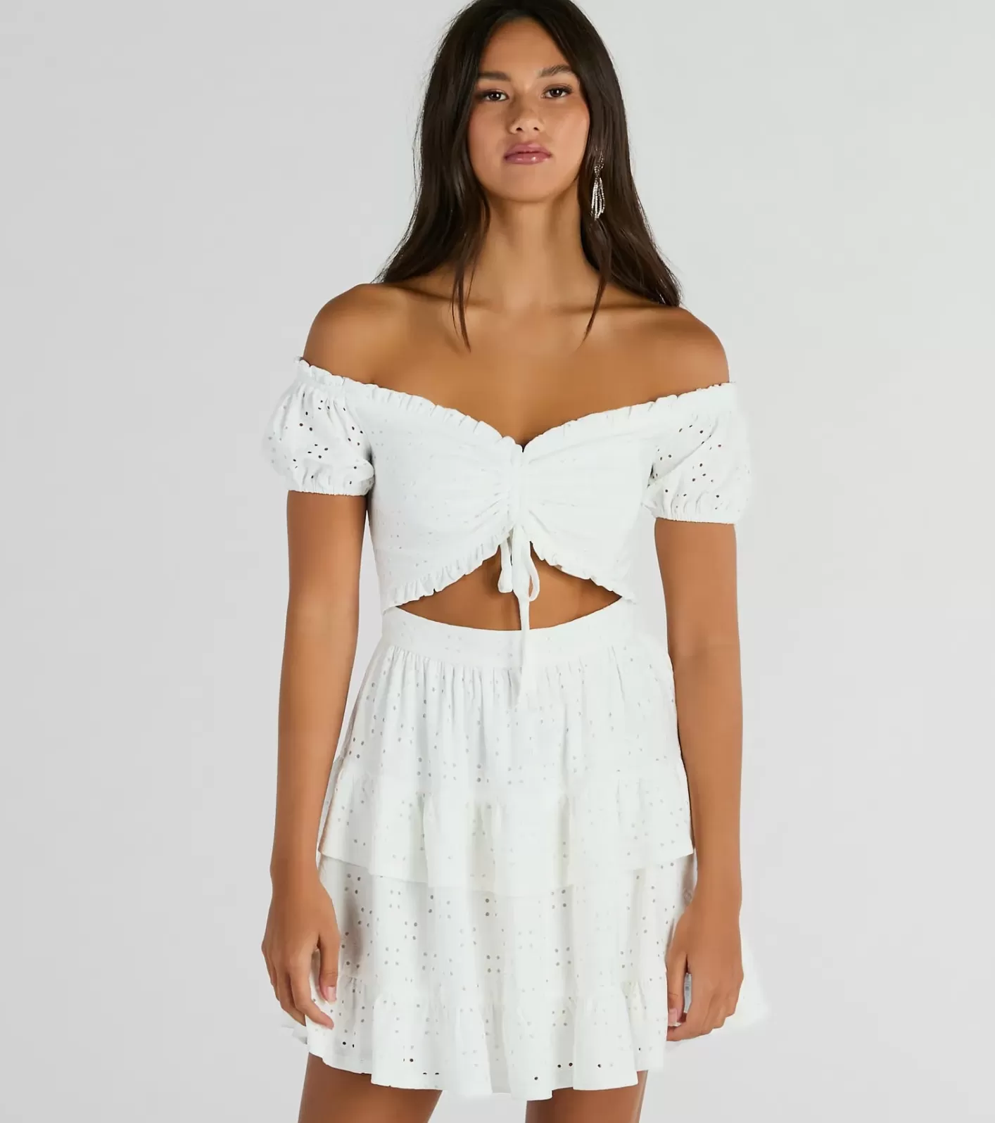 Windsor Catch A Cutie Short Sleeve Cutout Eyelet Skater Dress WHITE Fashion