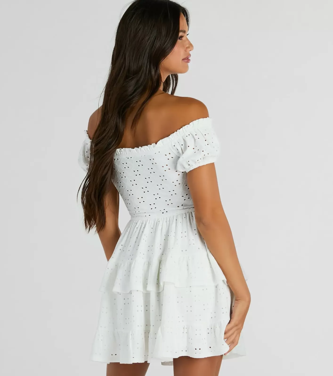 Windsor Catch A Cutie Short Sleeve Cutout Eyelet Skater Dress WHITE Fashion