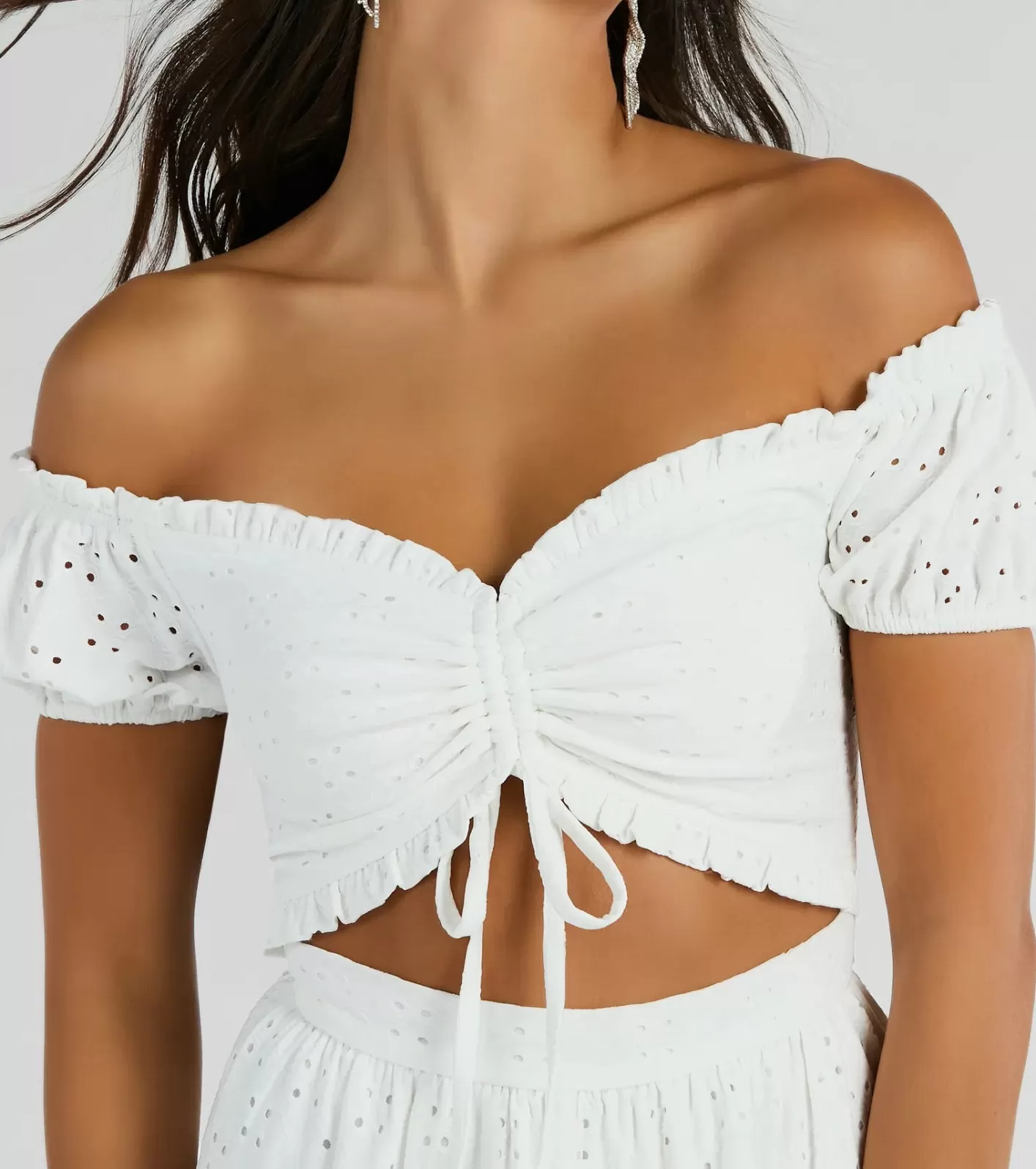Windsor Catch A Cutie Short Sleeve Cutout Eyelet Skater Dress WHITE Fashion