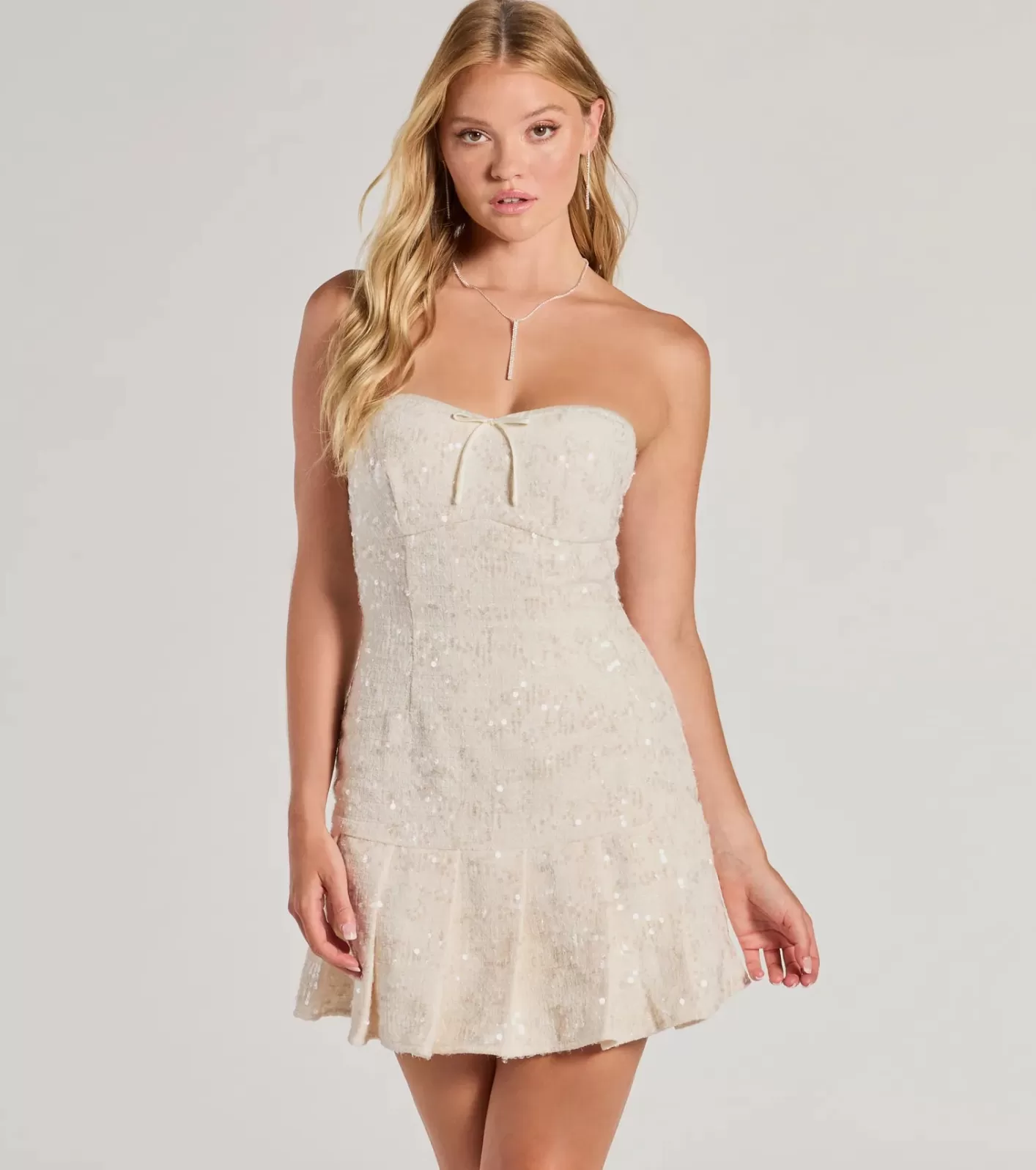 Windsor Charming Radiance Drop Waist Sequin Mini Dress IVORY Cheap