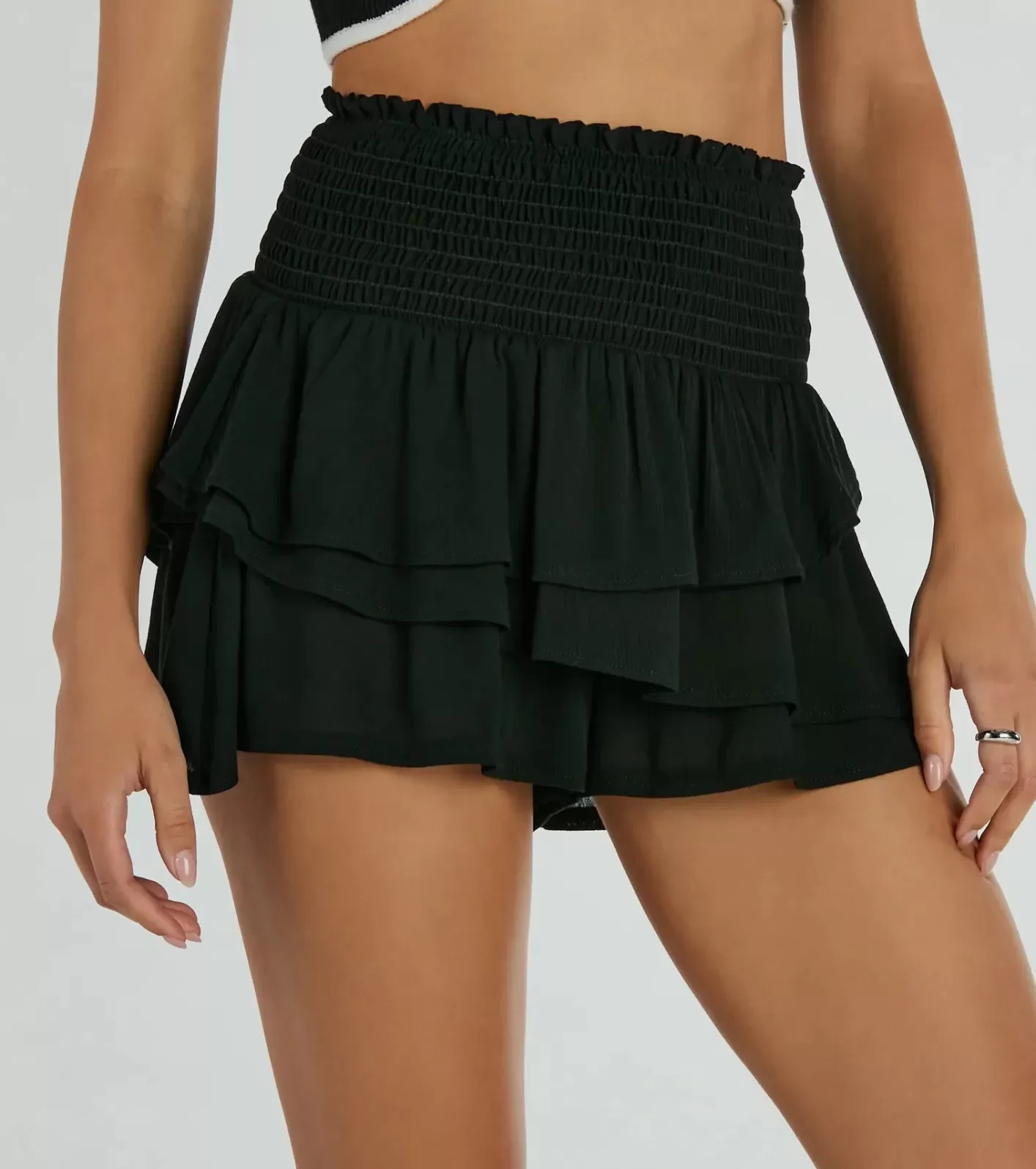 Windsor Cheers To Sunshine Smock High Waist Ruffled Shorts BLACK Best