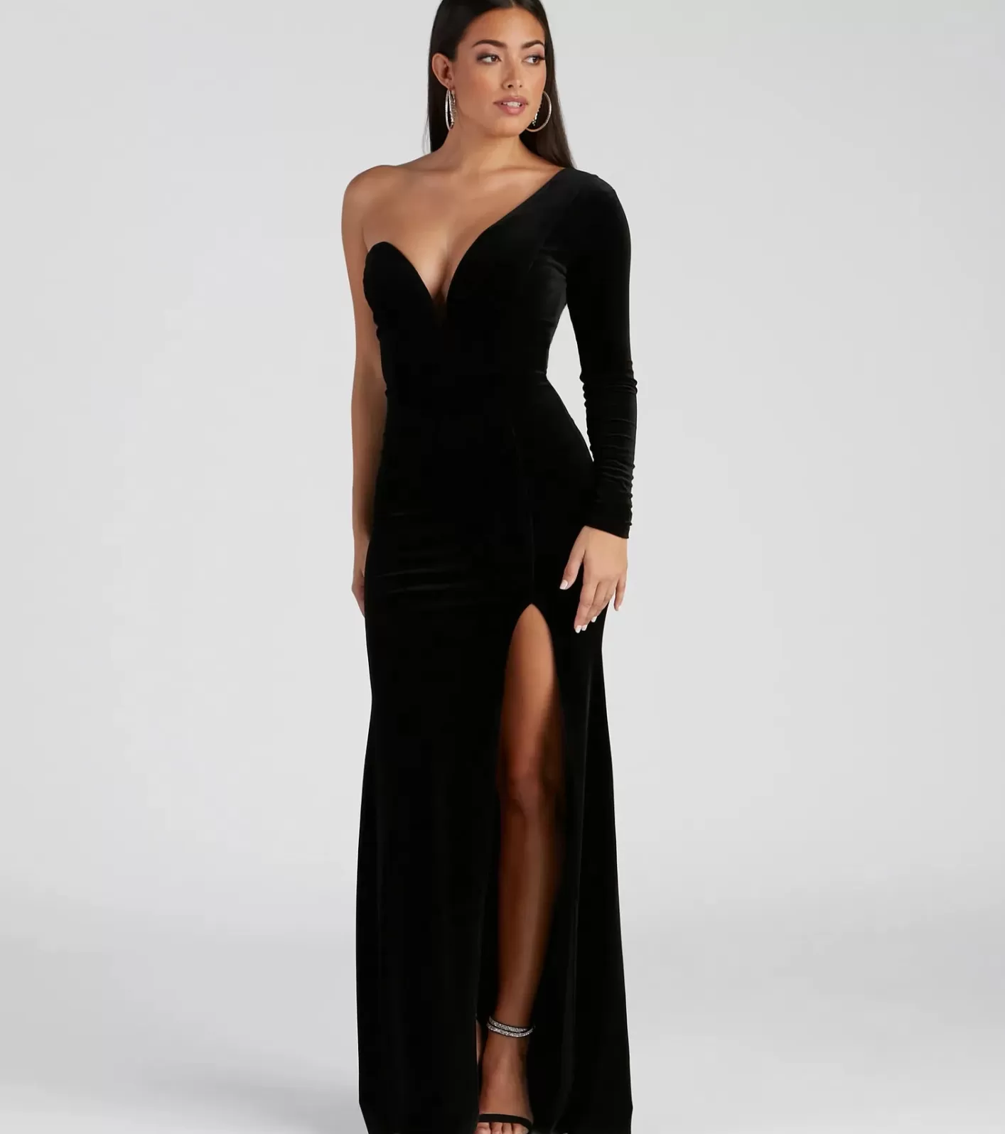 Windsor Cheyenne Formal One-Shoulder Velvet Dress BLACK Flash Sale