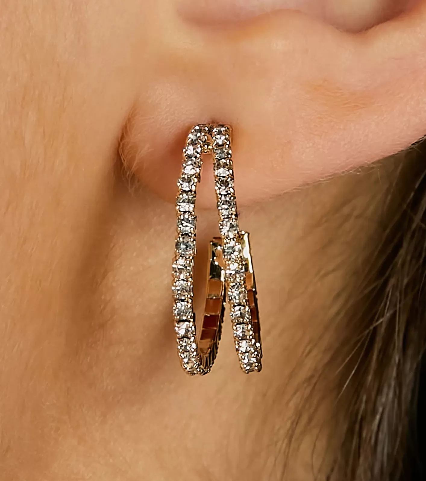 Windsor Chic Charisma Rhinestone Hoop Earrings GOLD Outlet
