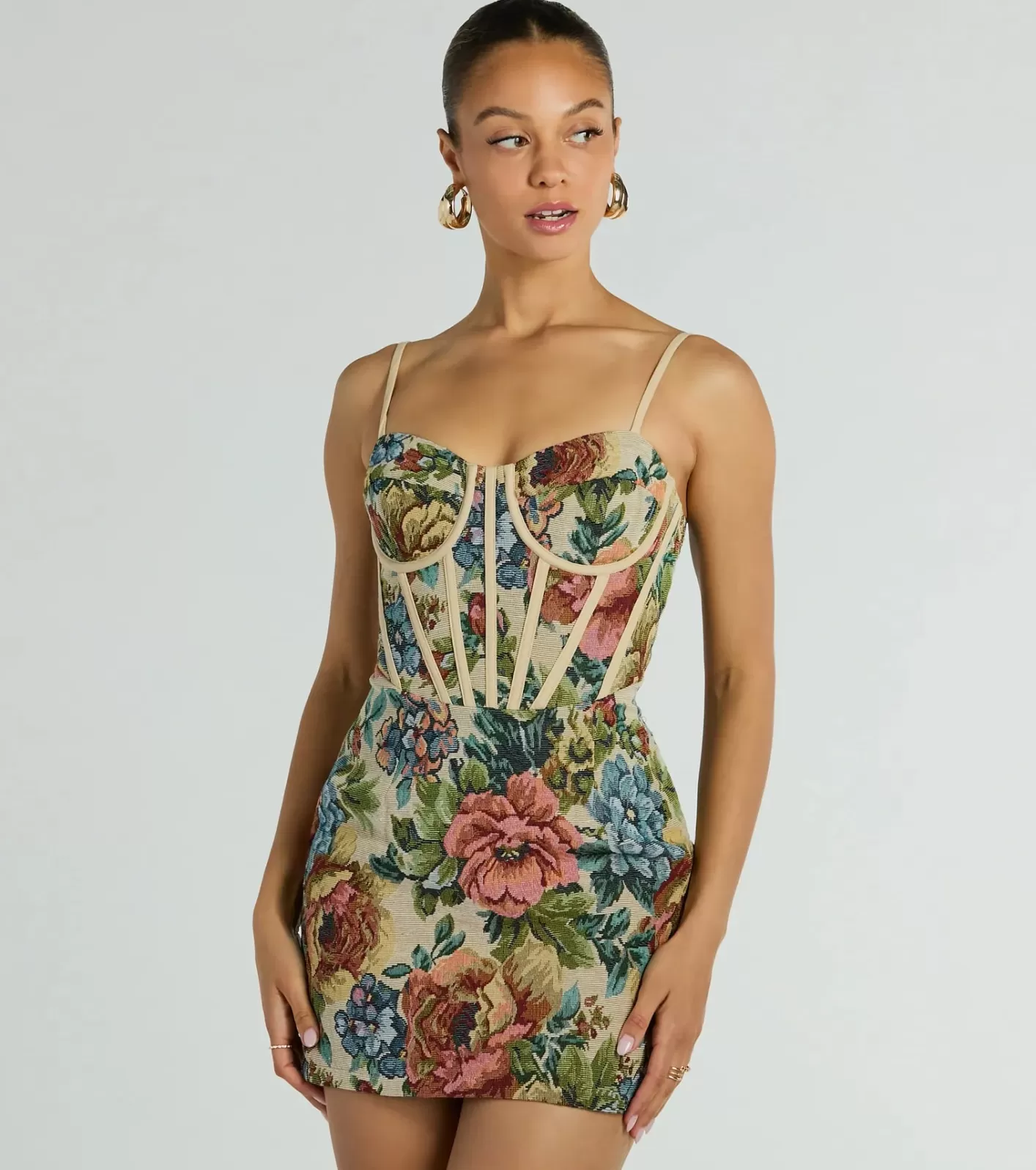 Windsor Chic Charm Floral Tapestry Corset Mini Dress MULTI Online