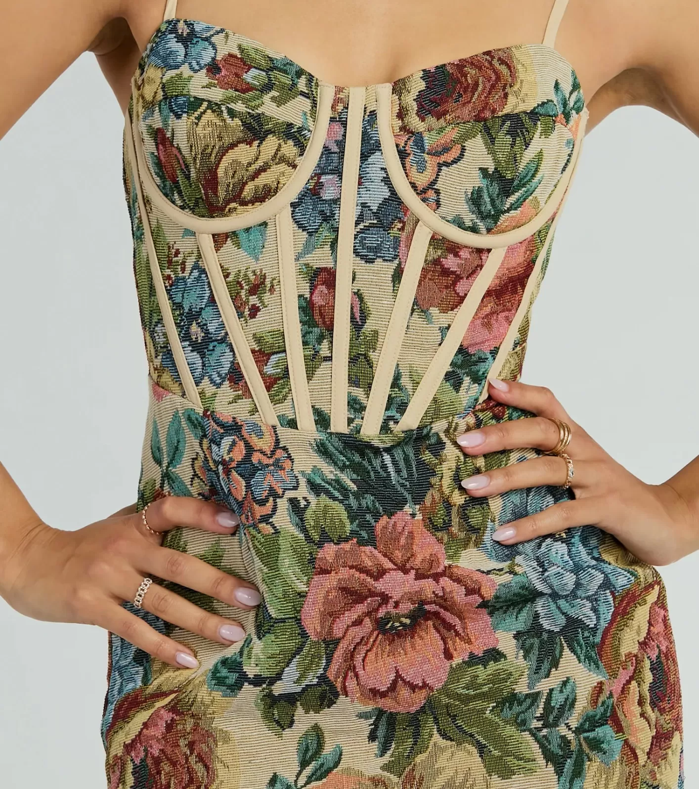 Windsor Chic Charm Floral Tapestry Corset Mini Dress MULTI Online