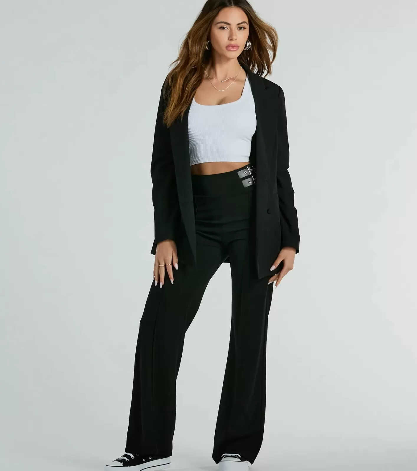 Windsor Chic Confidence Buckle Accent Trouser Pants BLACK Best