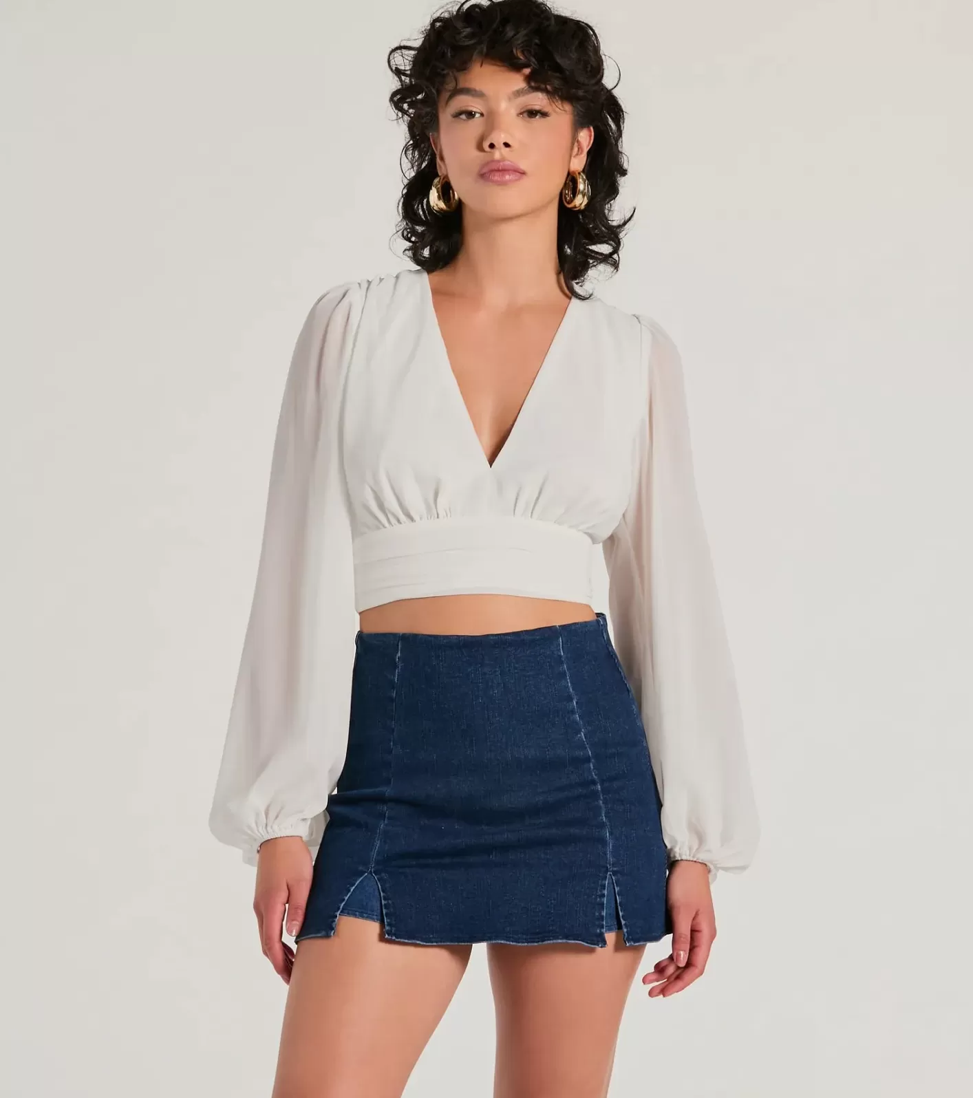 Windsor Chic Credentials Long Sleeve Open Back Chiffon Top IVORY Clearance