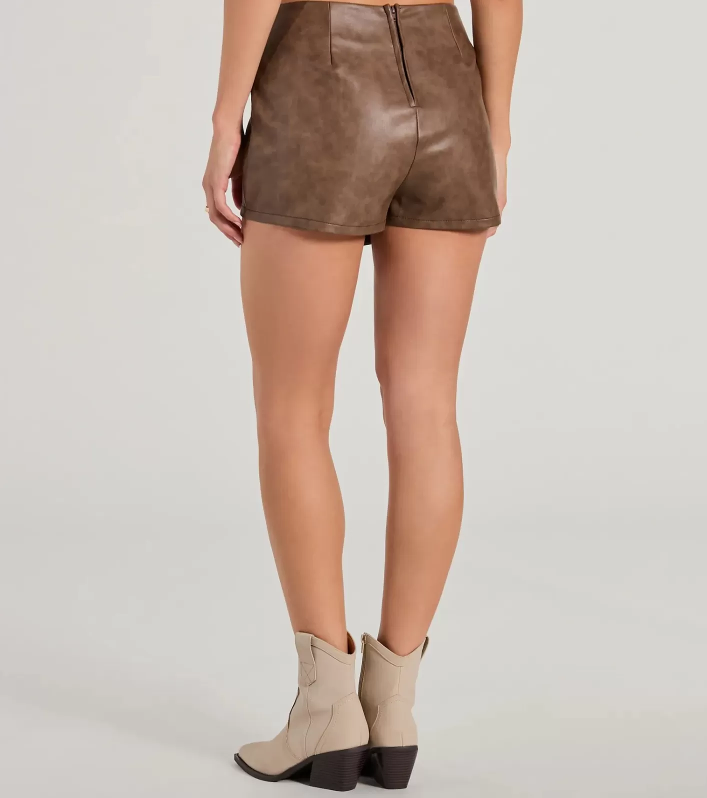 Windsor Chic Factor Wrap-Front Faux Leather Skort BROWN Best Sale