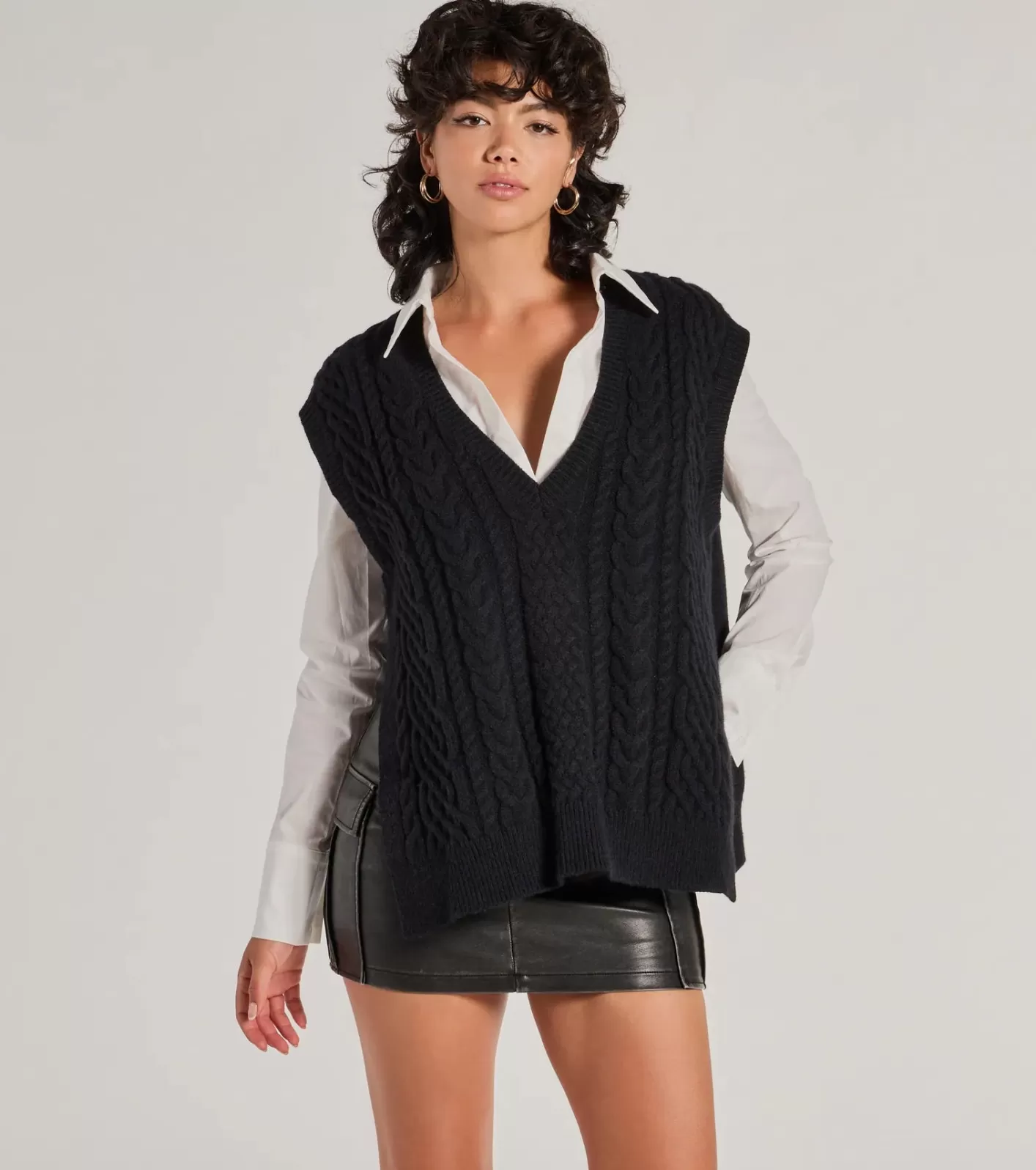 Windsor Chic Girl Vibe Cable Knit Vest BLACK Outlet
