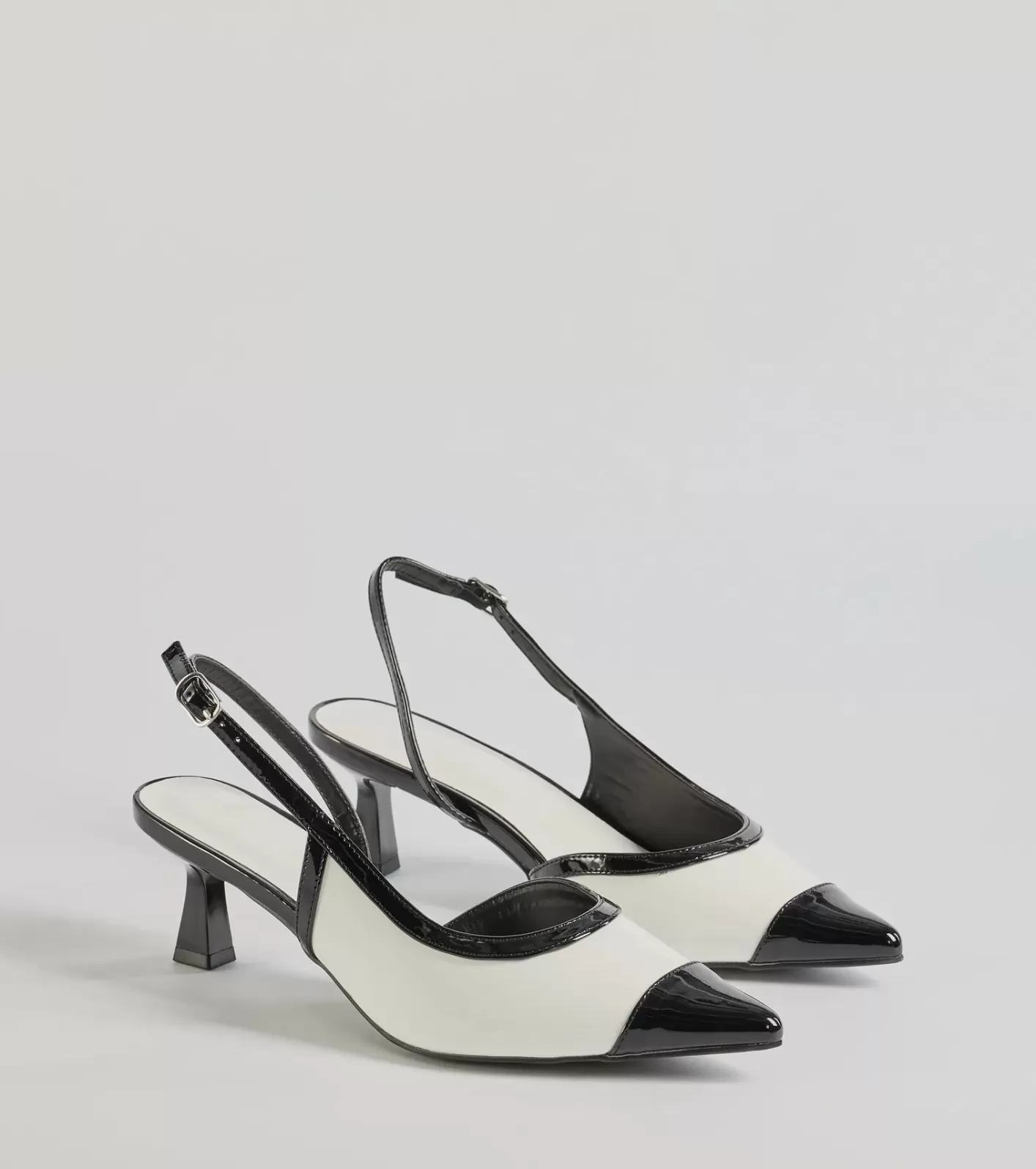 Windsor Chic Icon Sling-Back Kitten Heel Pumps BLACK/WHITE-2 Discount
