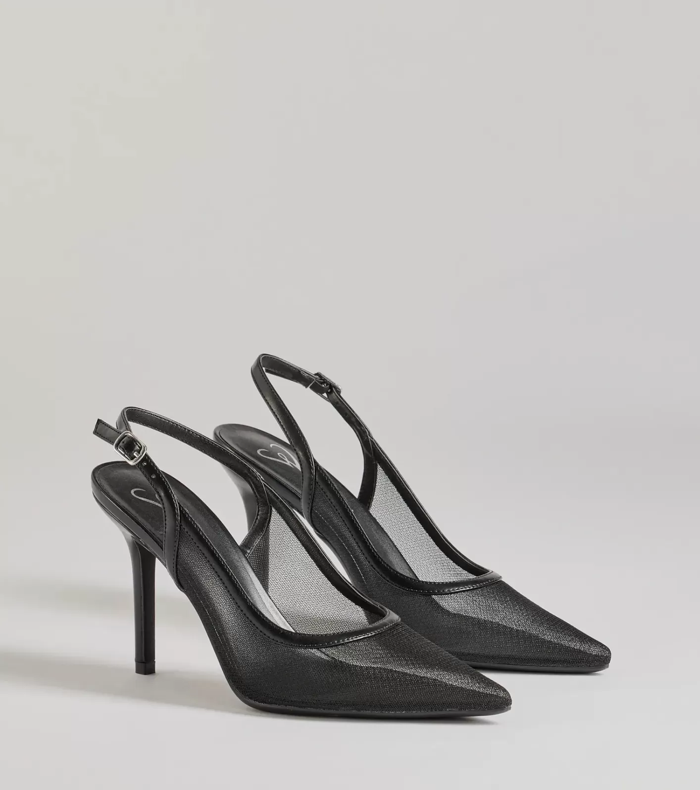 Windsor Chic Sheer Mesh Sling-Back Stiletto Pumps BLACK Clearance