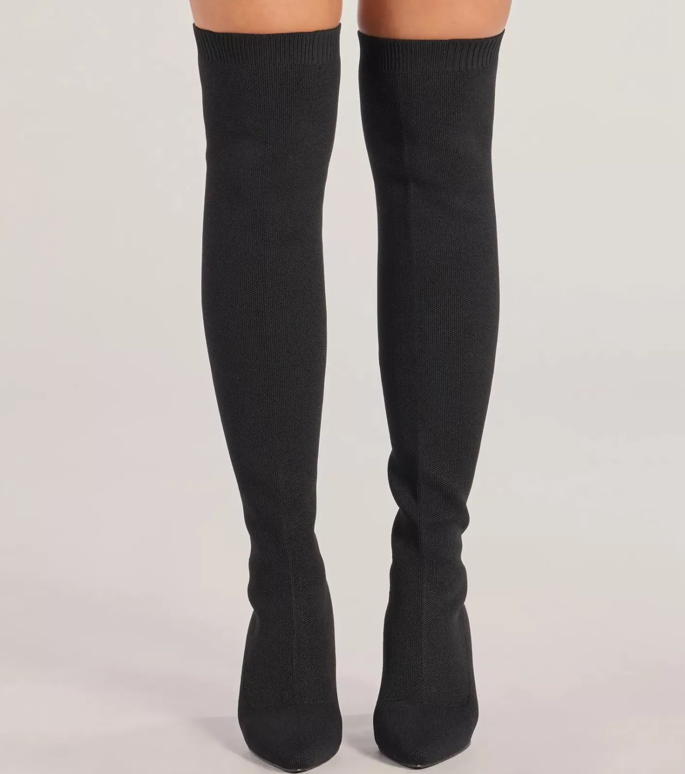 Windsor Chic Stride Knit Over-The-Knee Boots BLACK Outlet