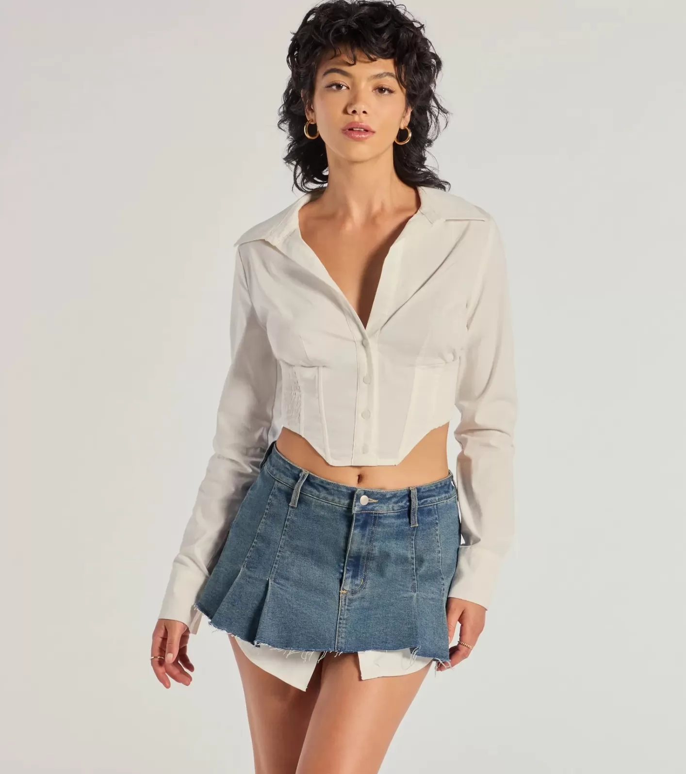 Windsor Chic Structure Long Sleeve Cropped Corset Top WHITE Fashion