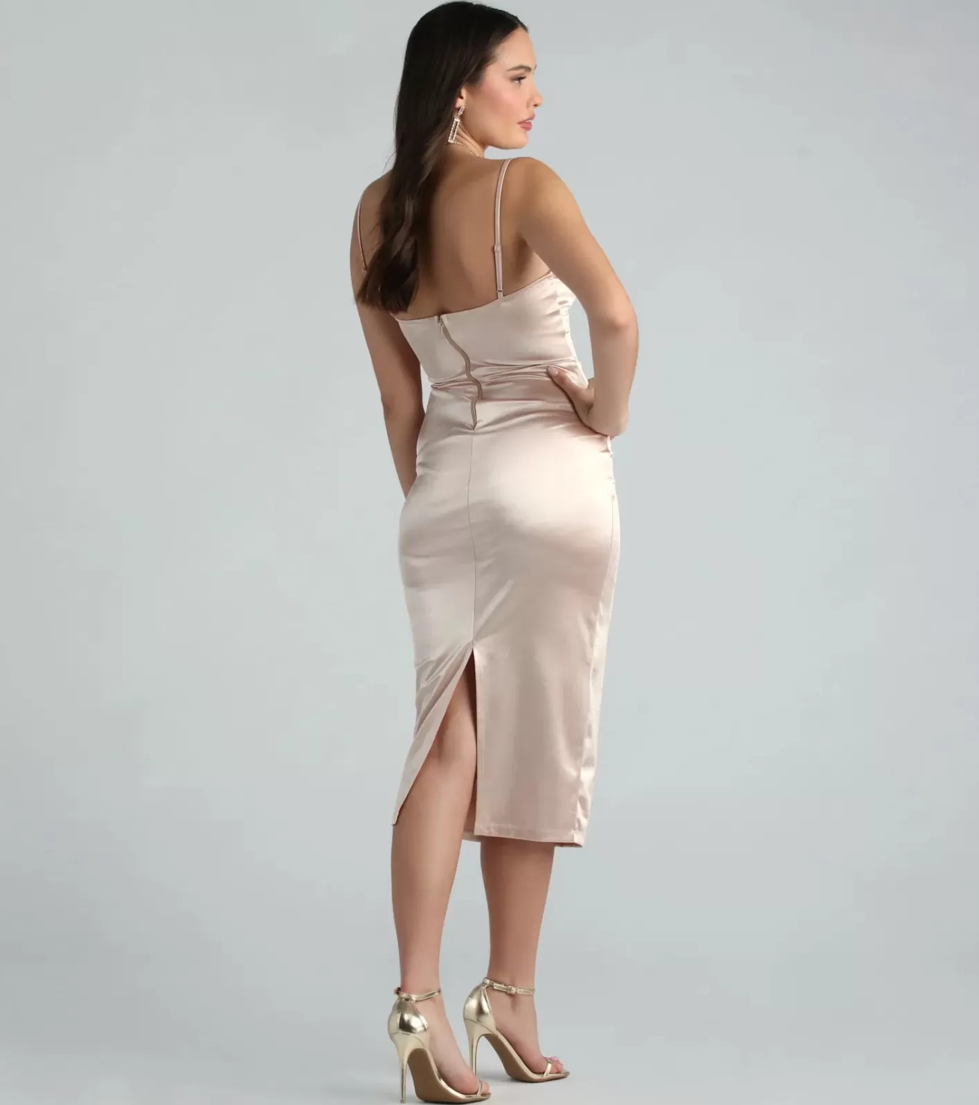 Windsor Chrysta Formal Satin Corset Midi Dress GOLD Fashion