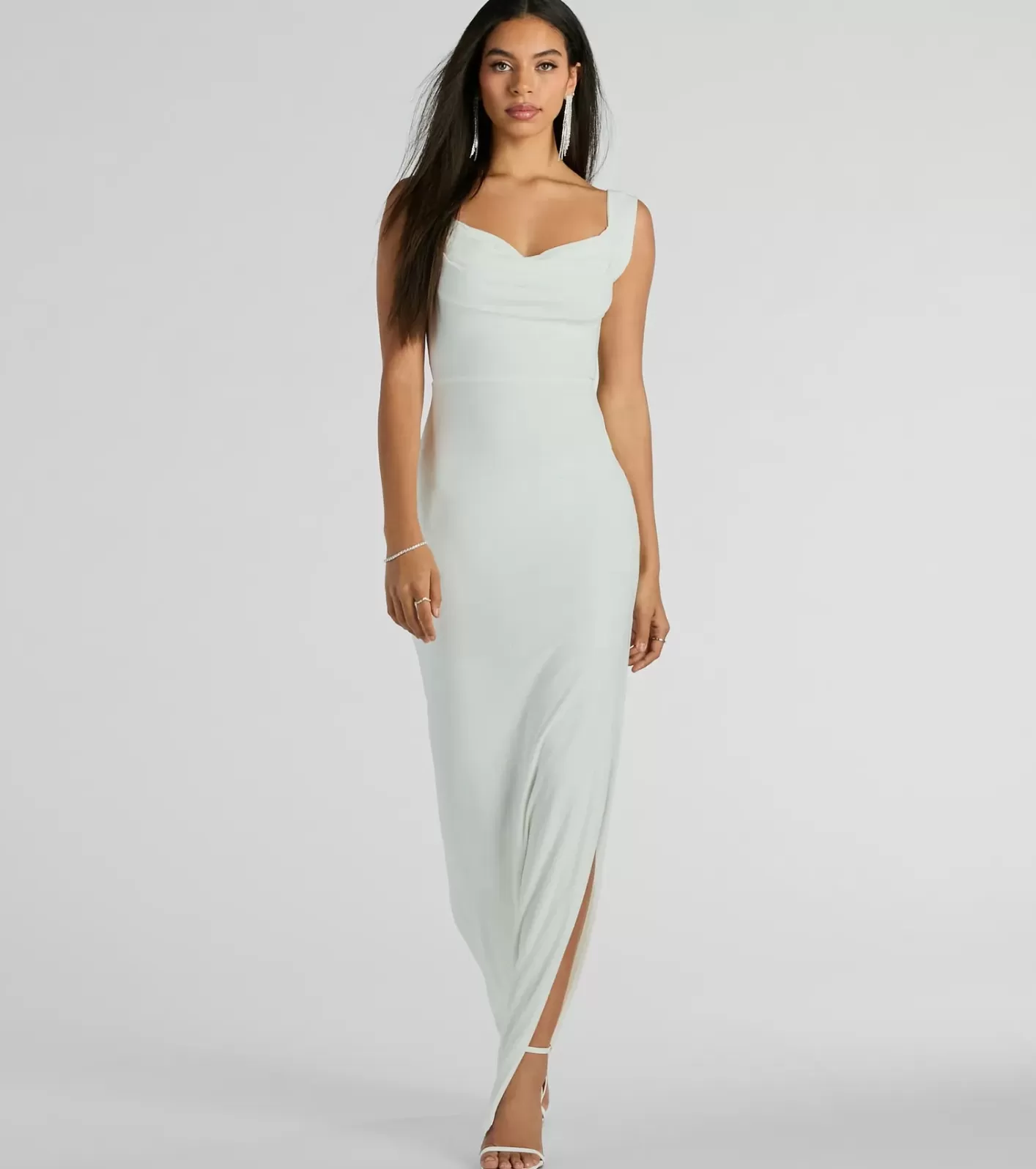 Windsor Claire Low-Back Slim Glitter Mesh Formal Dress OFFWHITE Cheap