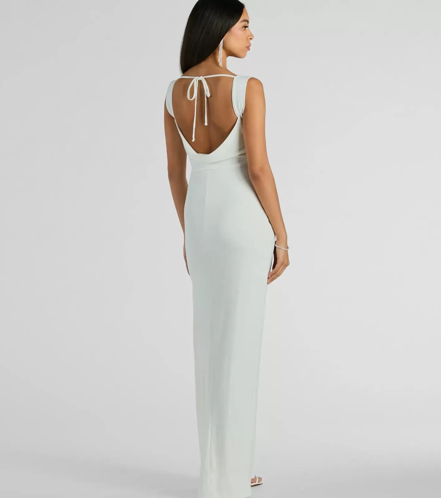 Windsor Claire Low-Back Slim Glitter Mesh Formal Dress OFFWHITE Cheap