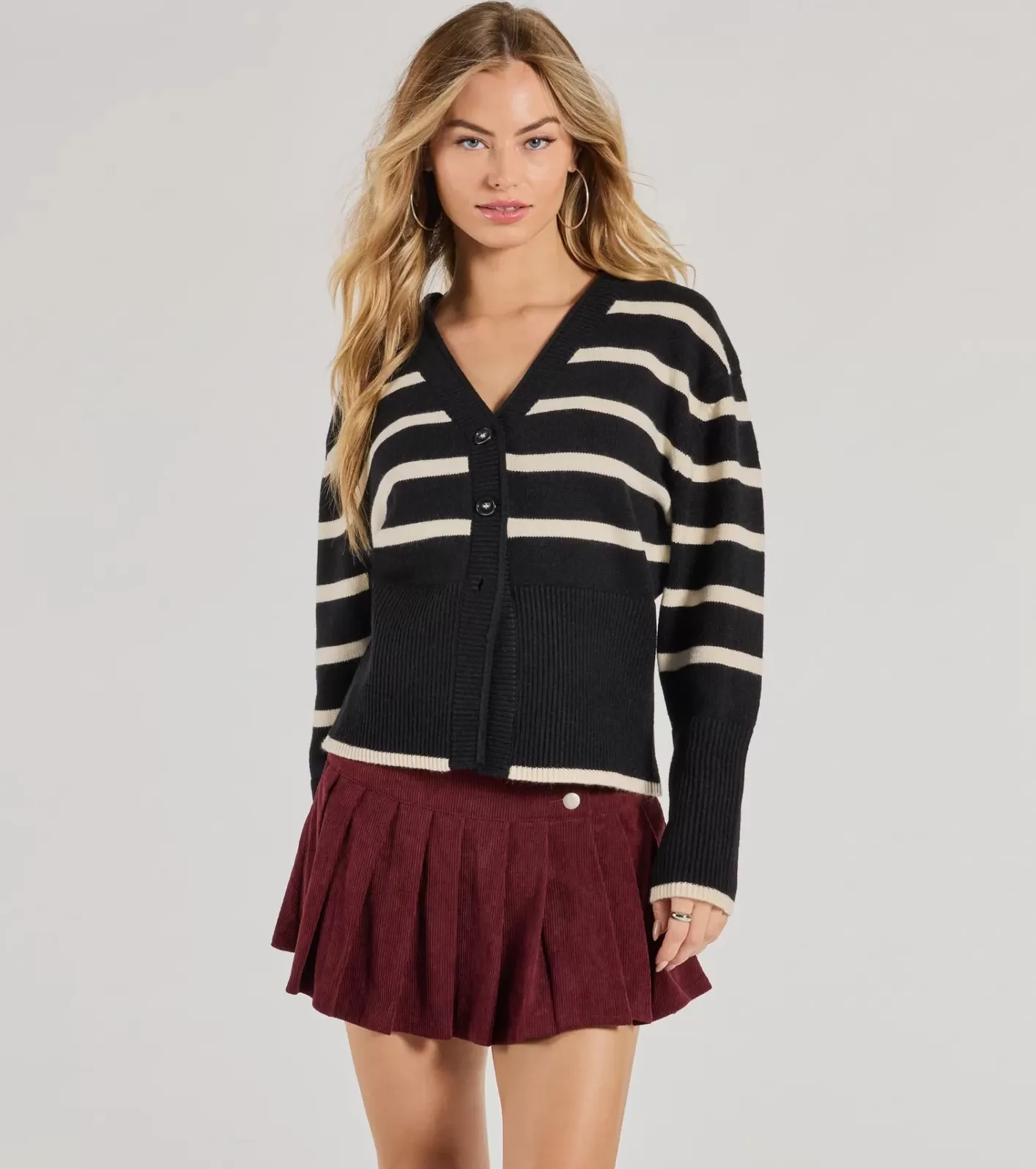 Windsor Classic And Cozy Striped Knit Oversized Cardigan BLACK Flash Sale