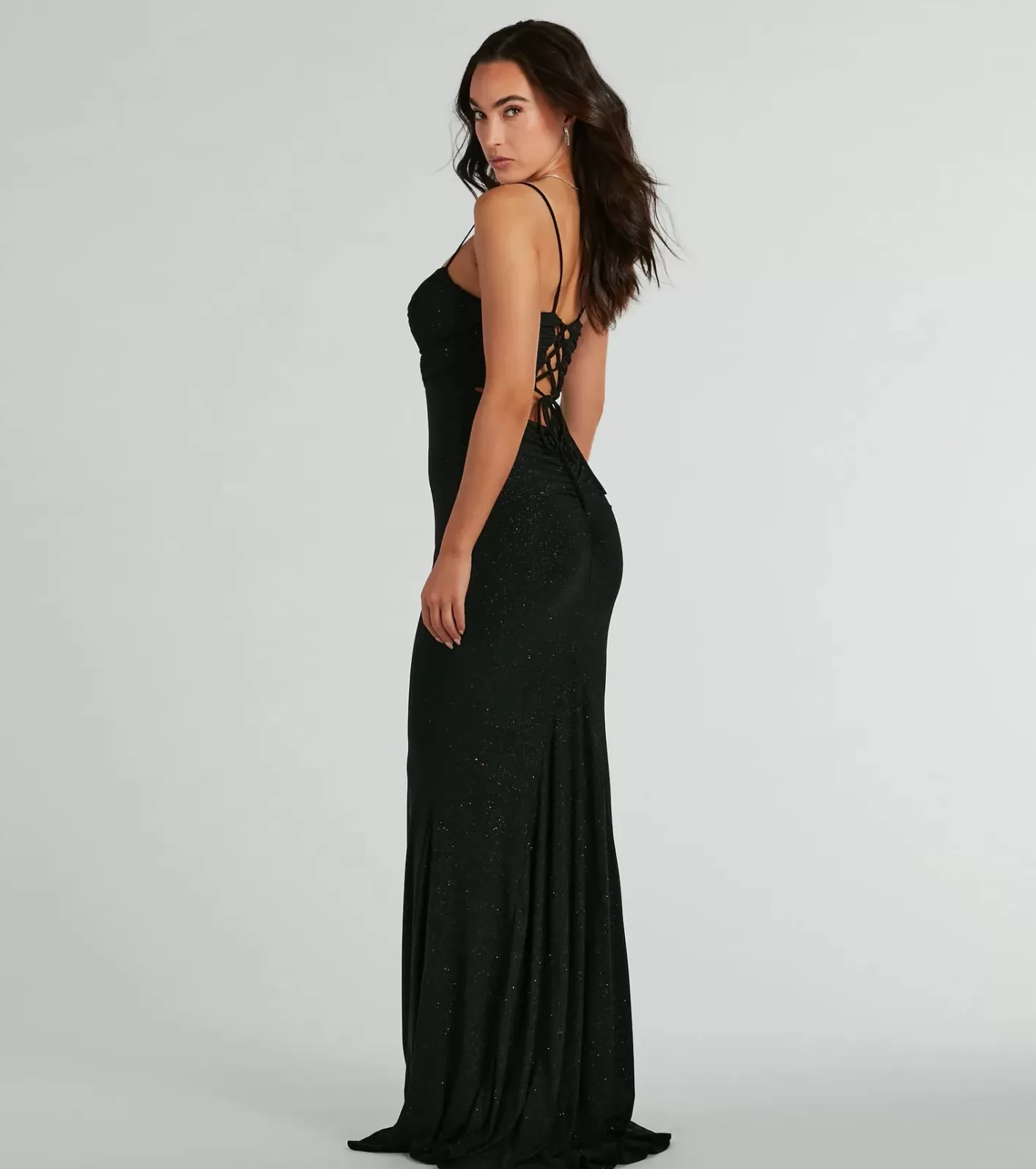 Windsor Colleen Lace Up Mermaid Glitter Formal Dress BLACK Store