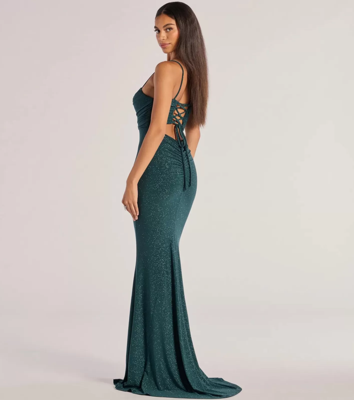 Windsor Colleen Lace Up Mermaid Glitter Formal Dress HUNTER Hot