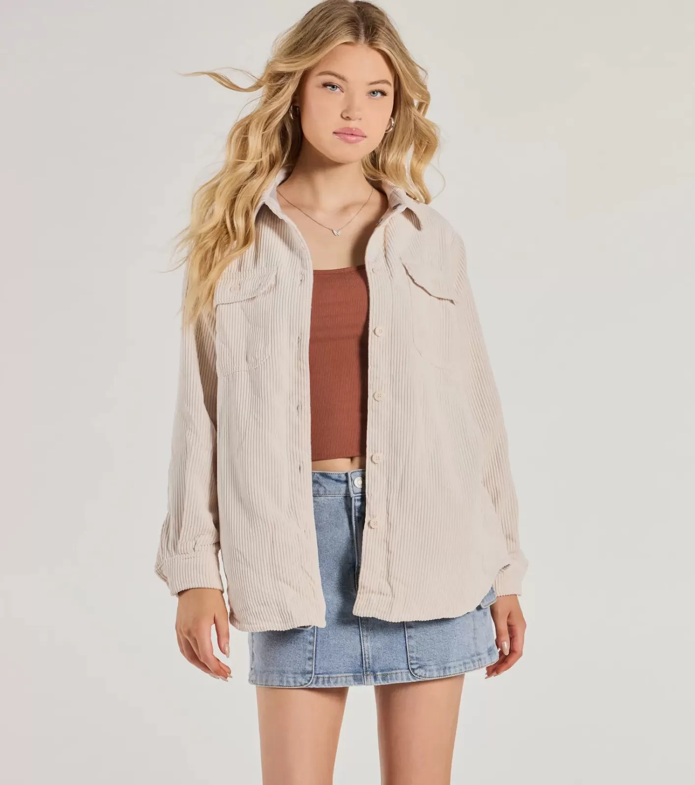 Windsor Comfy Season Corduroy And Flannel Reversible Shacket IVORY Best Sale