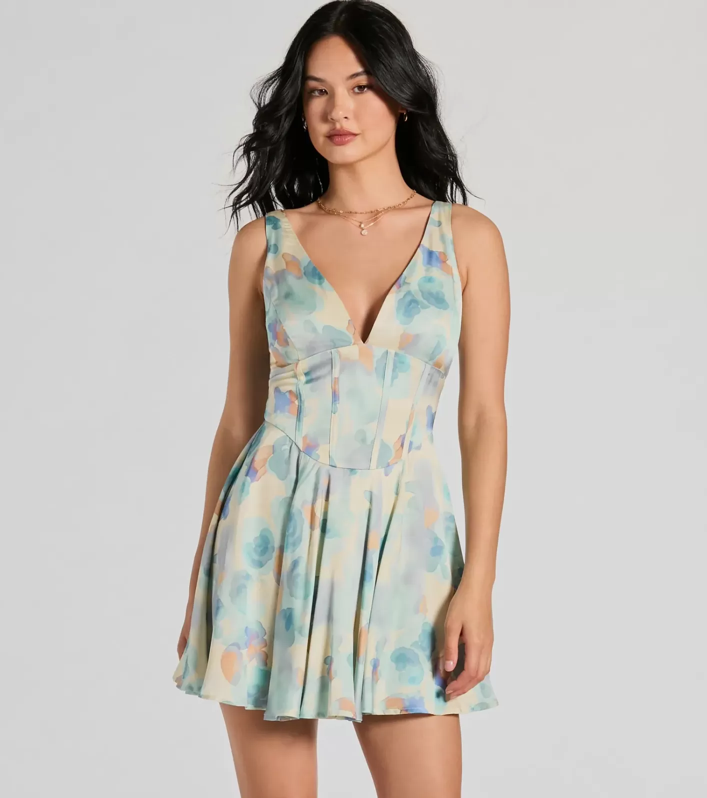 Windsor Constant Sensation V-Neck Corset Satin Skater Dress IVORY Store