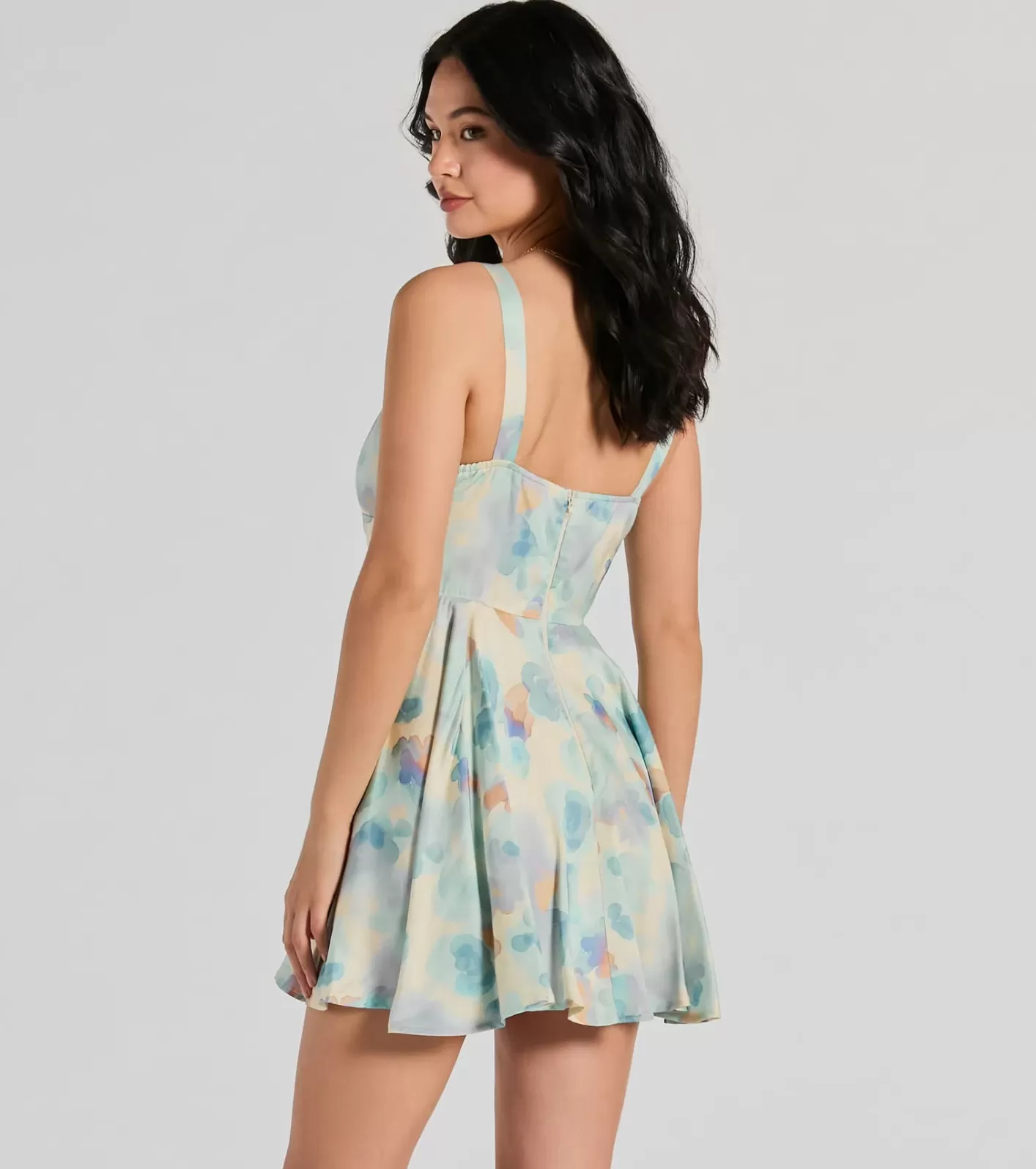 Windsor Constant Sensation V-Neck Corset Satin Skater Dress IVORY Store