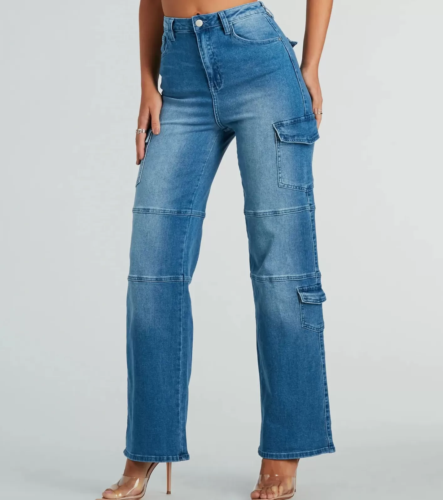 Windsor Cool Captured High Rise Cargo Denim Jeans MEDIUMDENIM Best