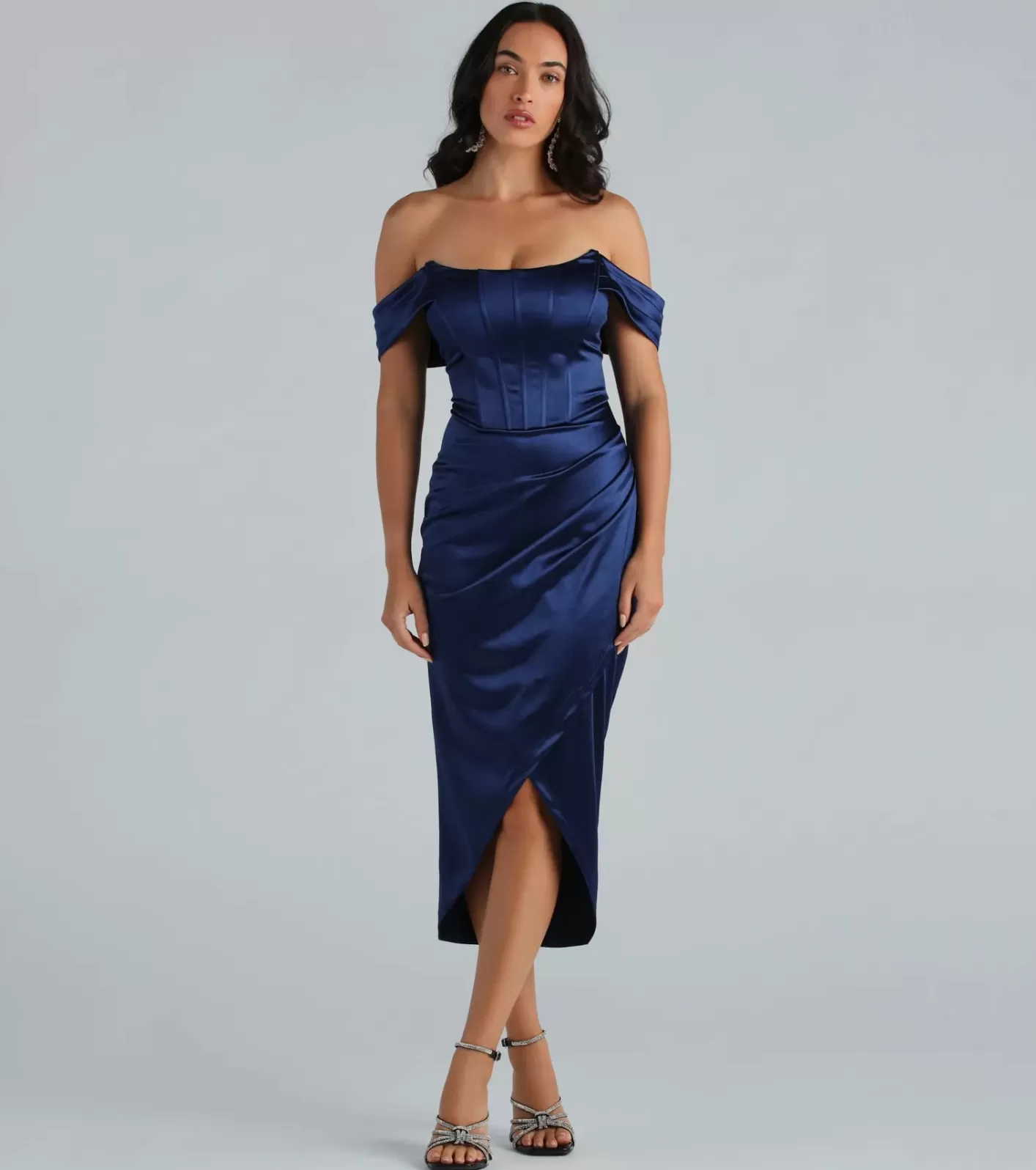 Windsor Coraline Satin Corset Wrap Formal Dress NAVY Shop
