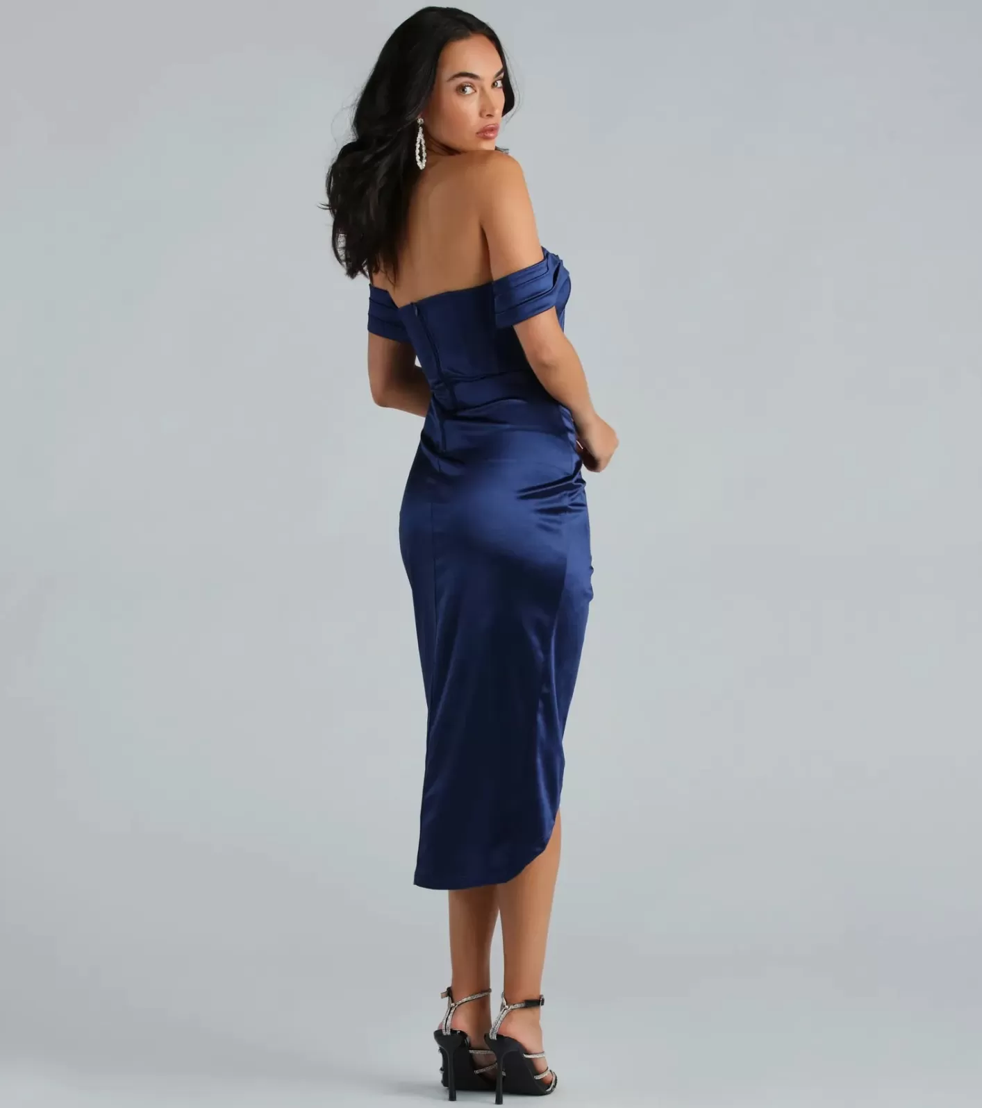 Windsor Coraline Satin Corset Wrap Formal Dress NAVY Shop