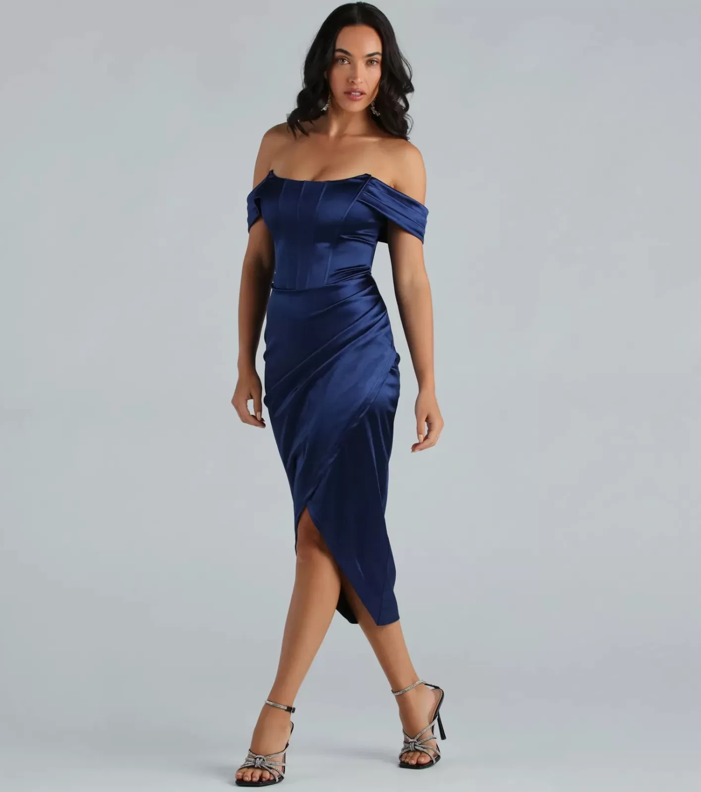 Windsor Coraline Satin Corset Wrap Formal Dress NAVY Shop