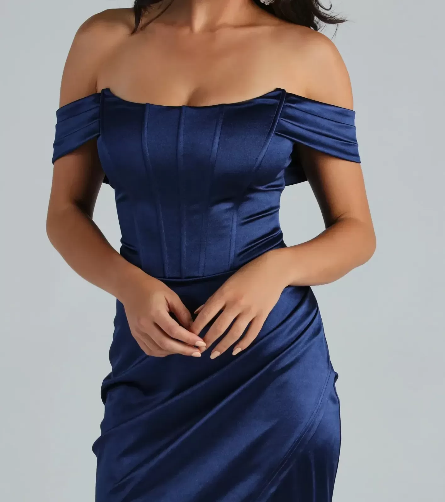 Windsor Coraline Satin Corset Wrap Formal Dress NAVY Shop