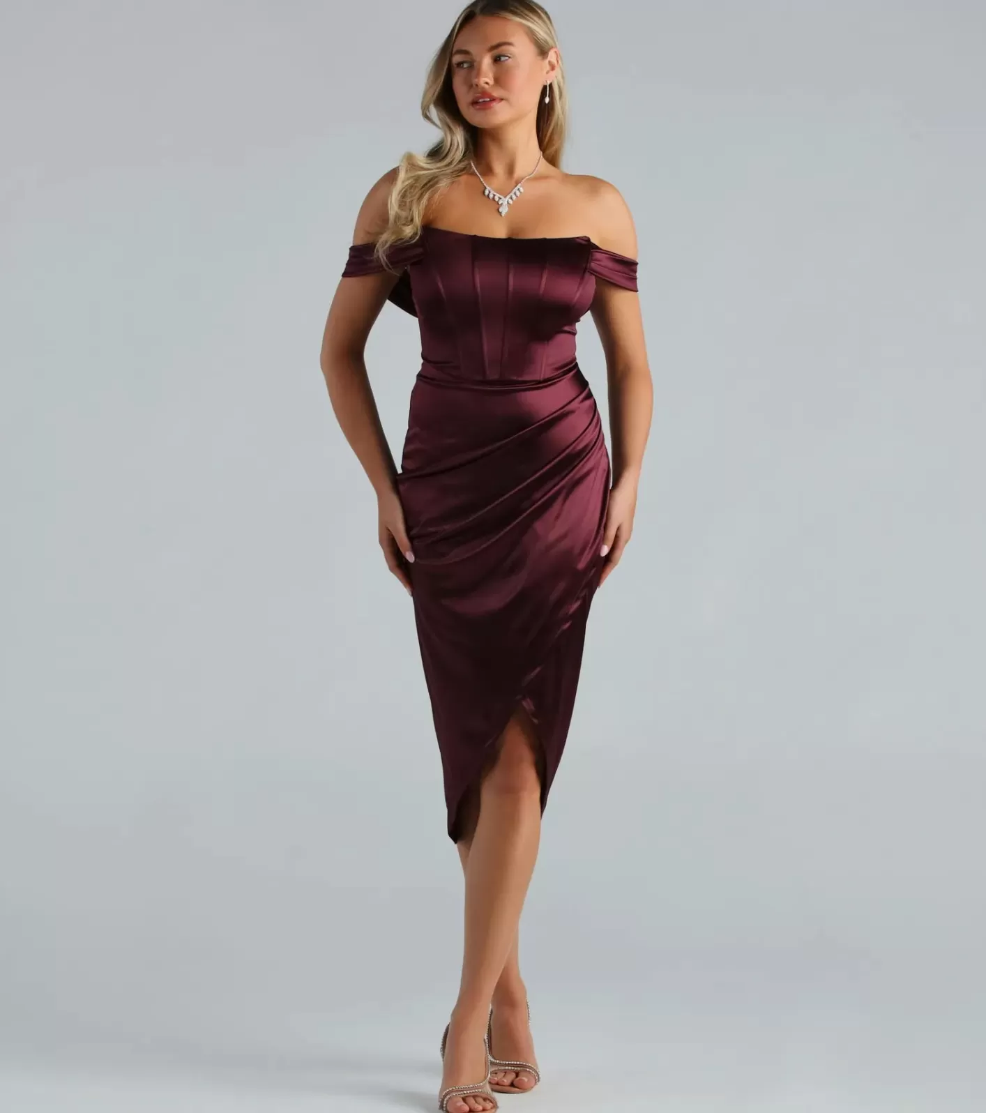 Windsor Coraline Satin Corset Wrap Formal Dress MAROON Shop