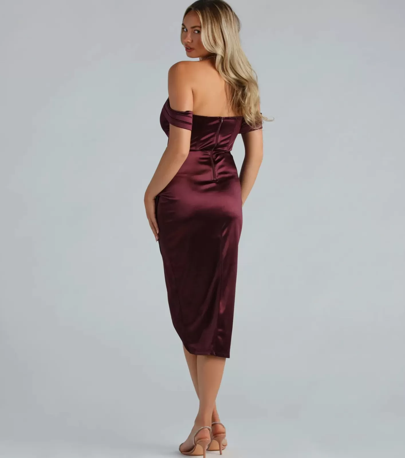 Windsor Coraline Satin Corset Wrap Formal Dress MAROON Shop