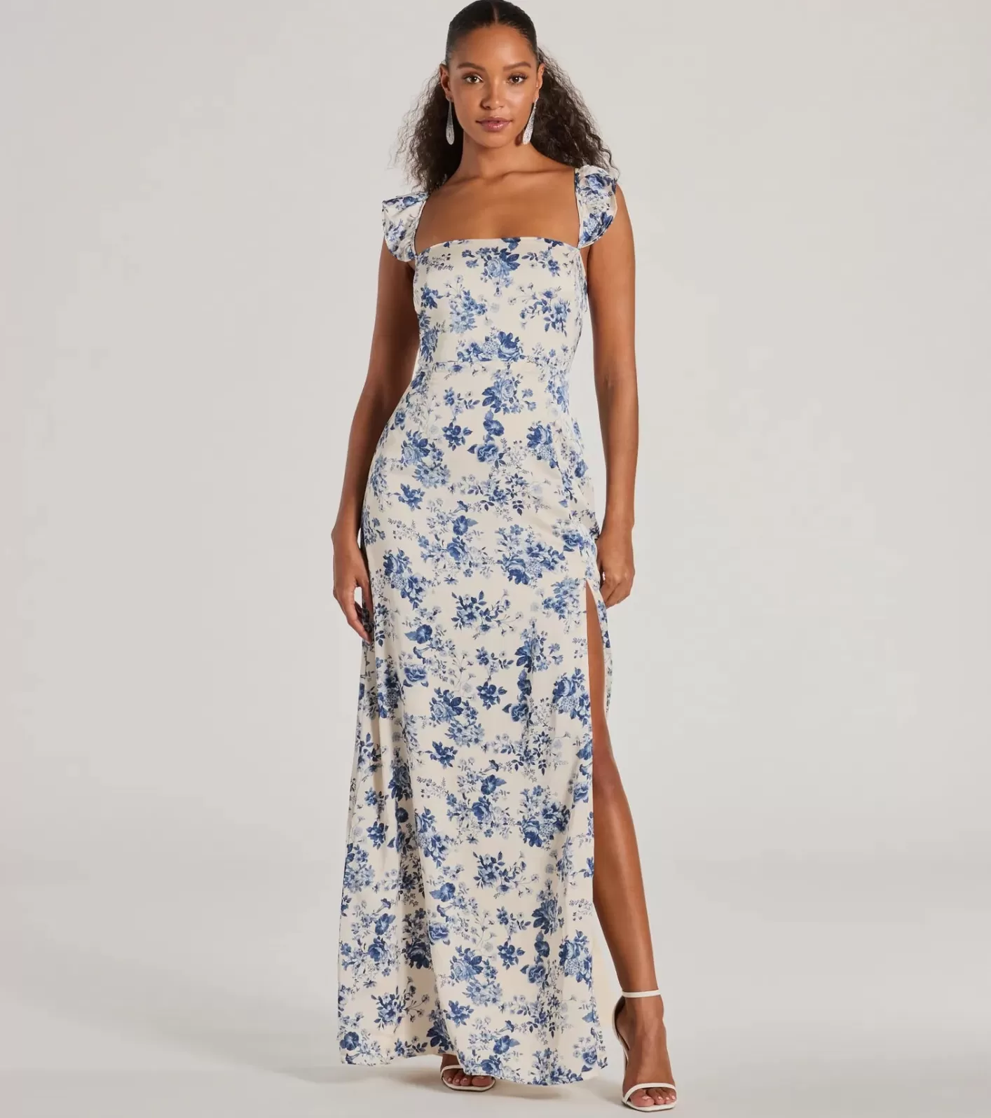 Windsor Corrie Lace-Up Floral Satin A-Line Formal Dress LIGHTBLUE Cheap