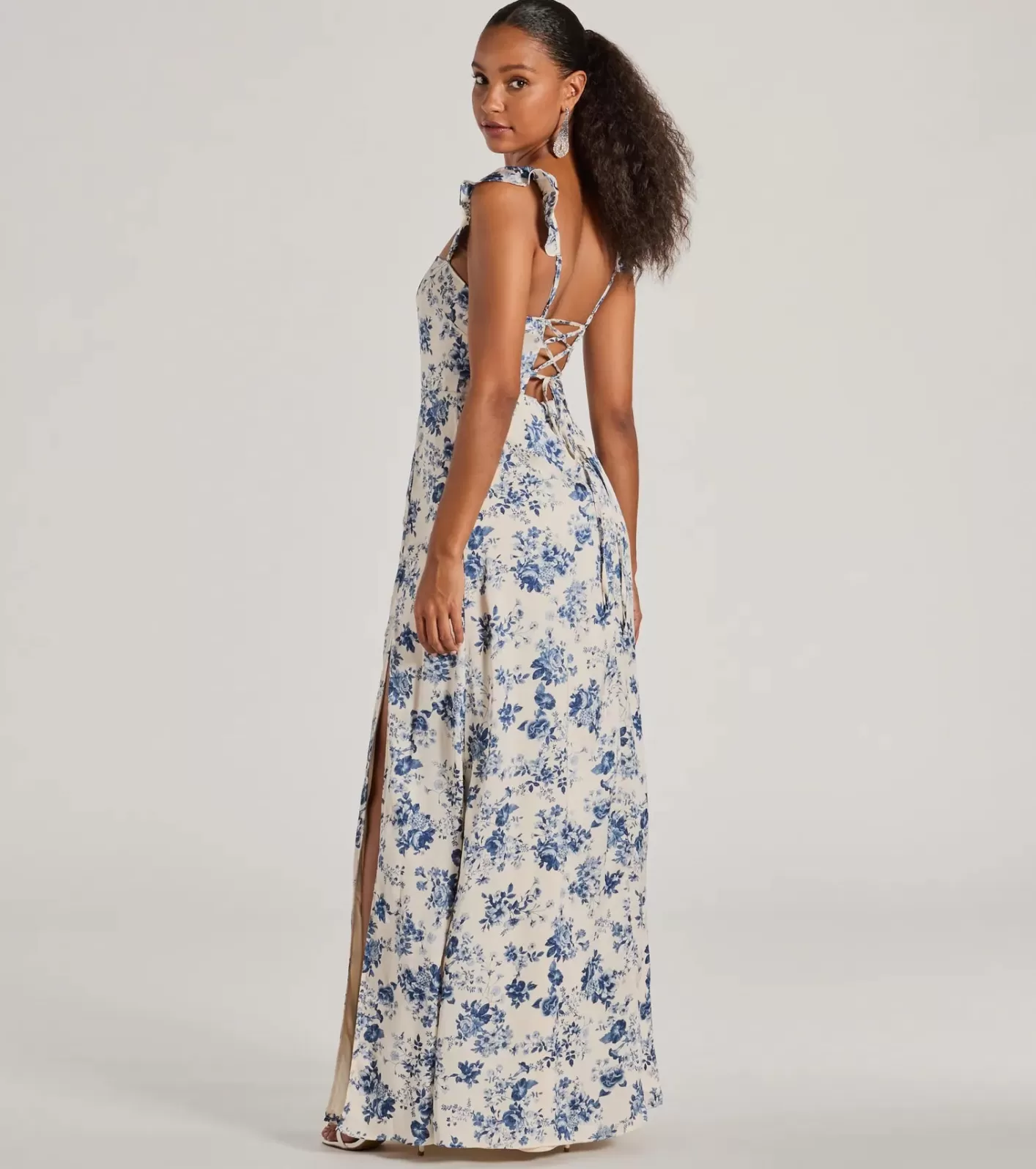 Windsor Corrie Lace-Up Floral Satin A-Line Formal Dress LIGHTBLUE Cheap