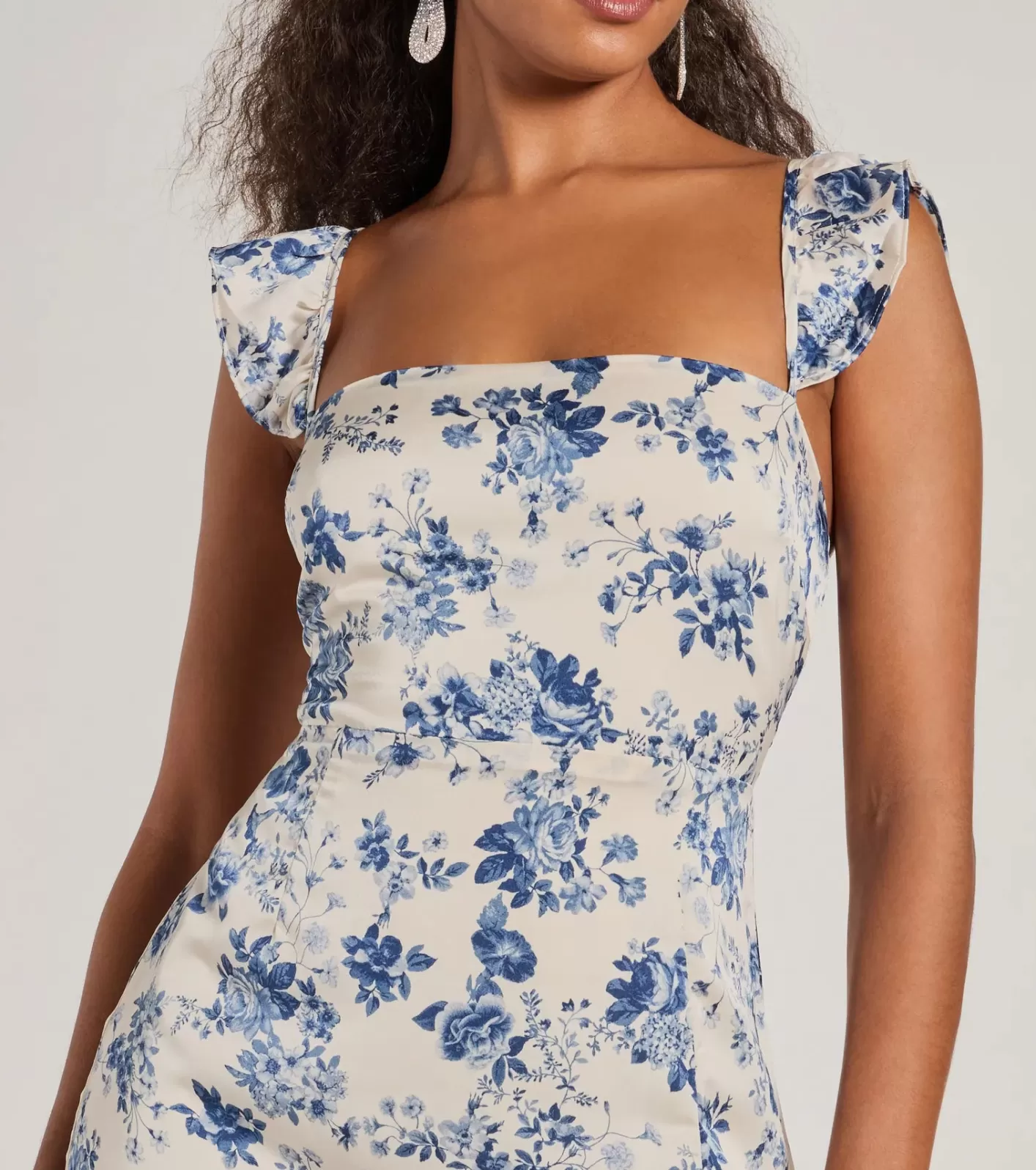 Windsor Corrie Lace-Up Floral Satin A-Line Formal Dress LIGHTBLUE Cheap