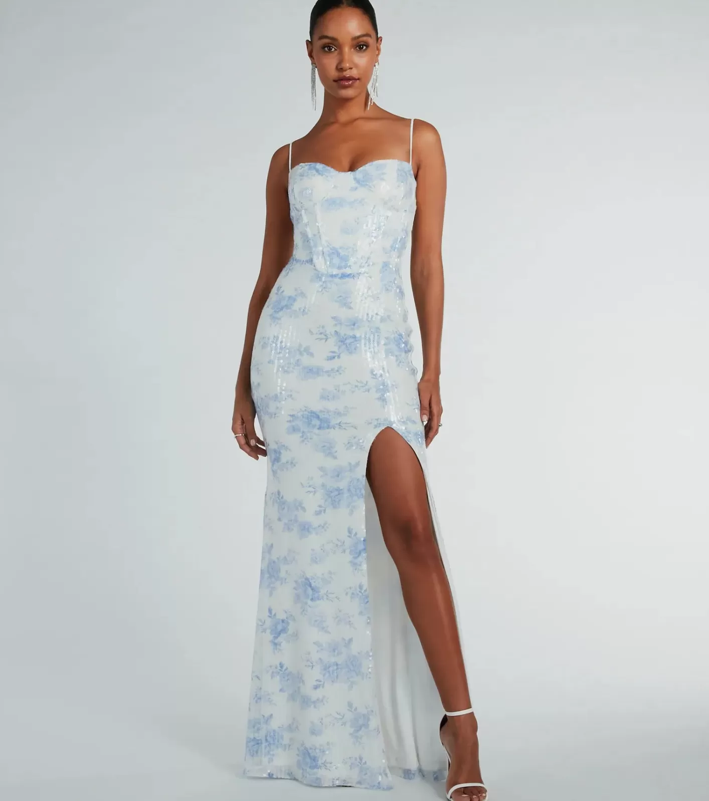 Windsor Corrine Corset A-Line Floral Sequin Formal Dress LIGHTBLUE Store
