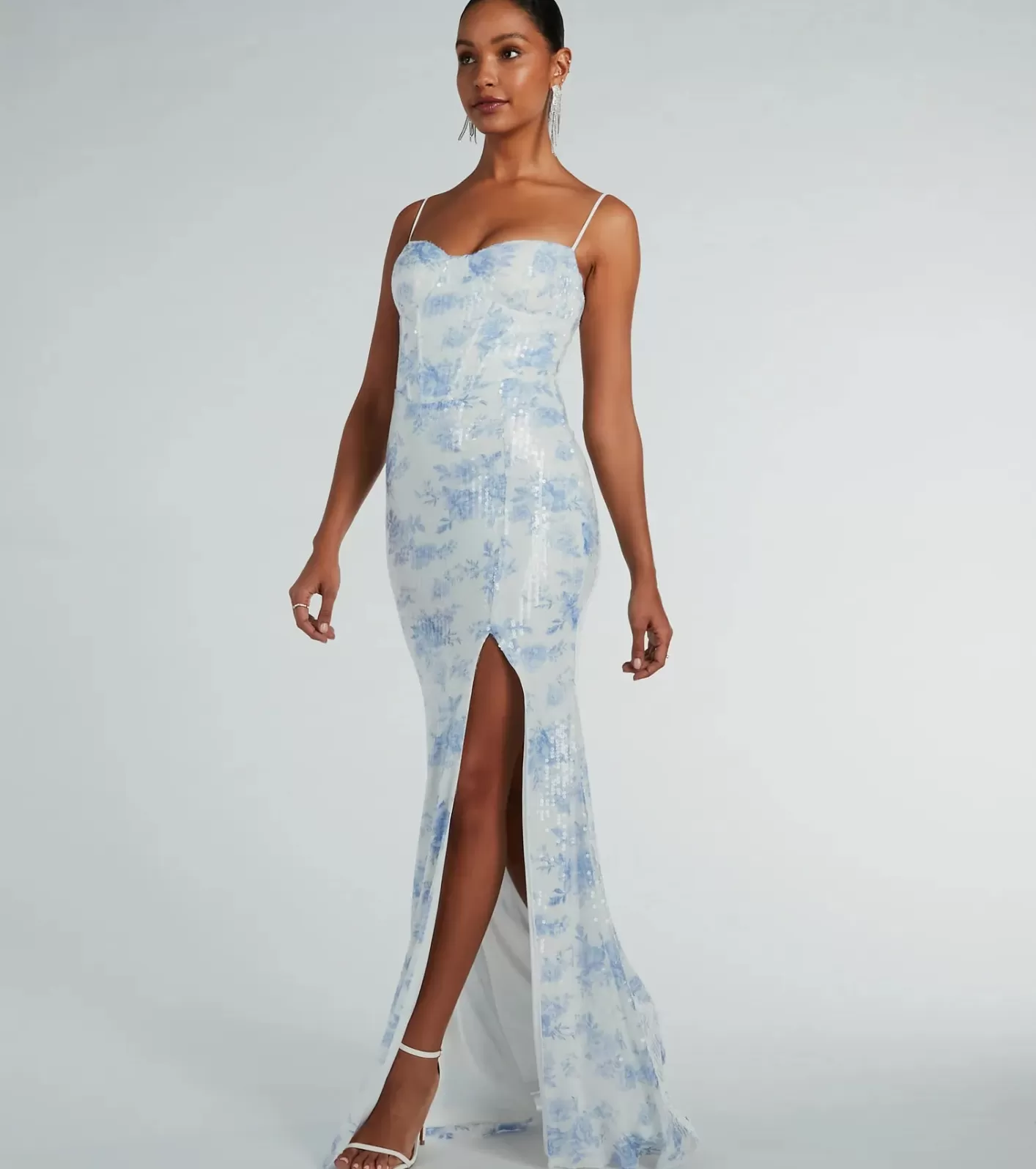 Windsor Corrine Corset A-Line Floral Sequin Formal Dress LIGHTBLUE Store