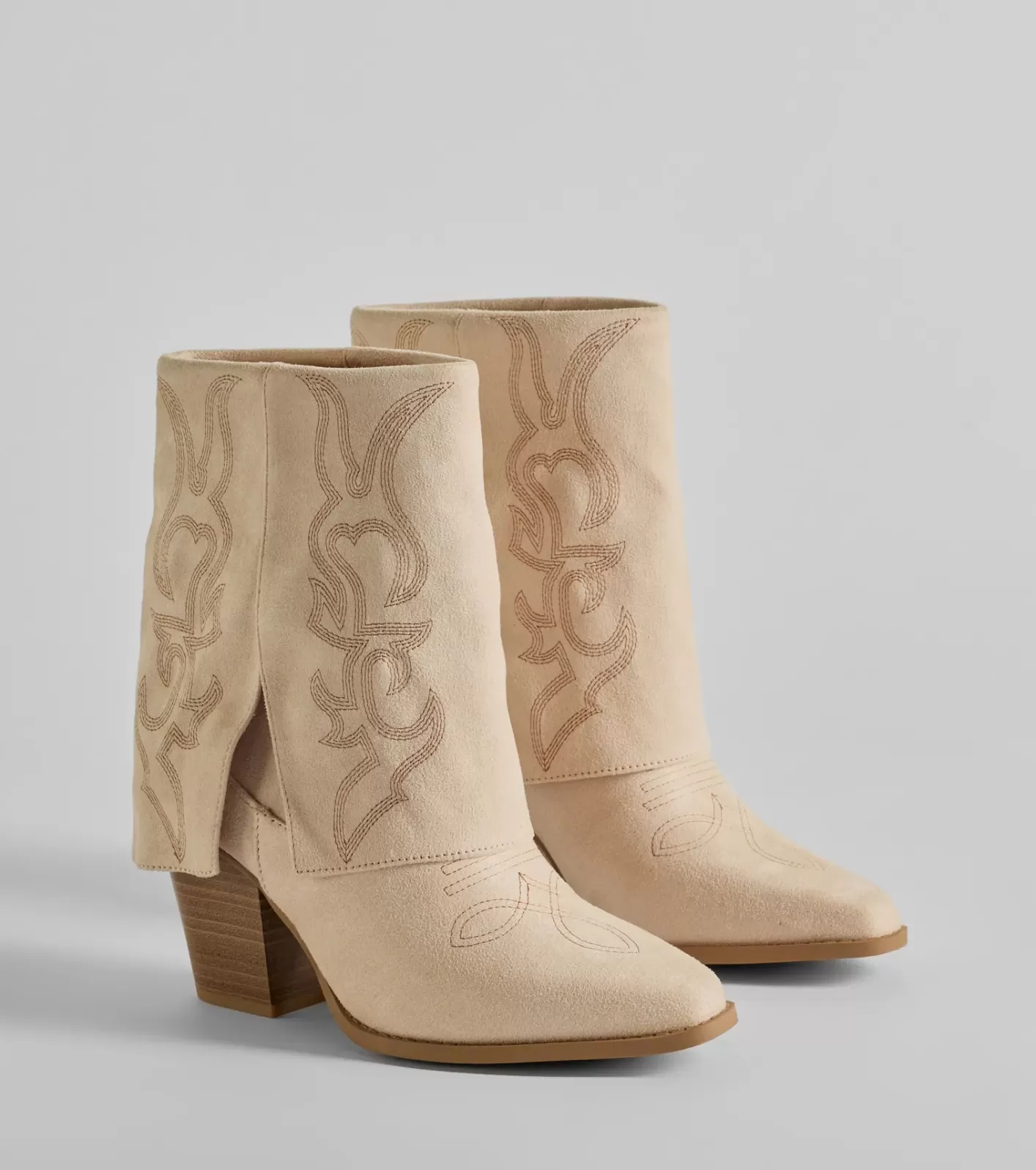 Windsor Country Vibes Faux Suede Foldover Cowboy Boots BEIGE Best