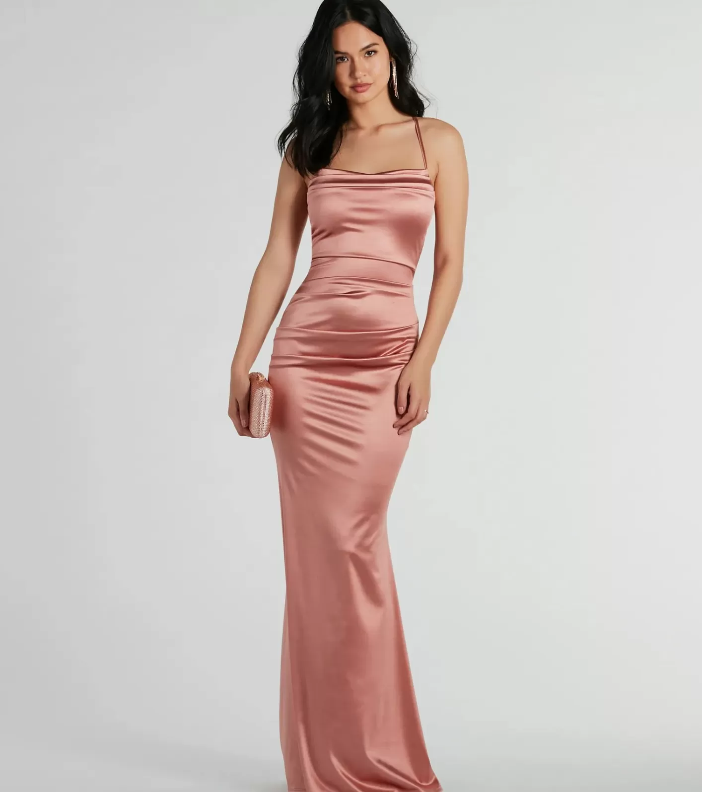 Windsor Courteney Cowl Neck Mermaid Satin Formal Dress ROSEGOLD Online