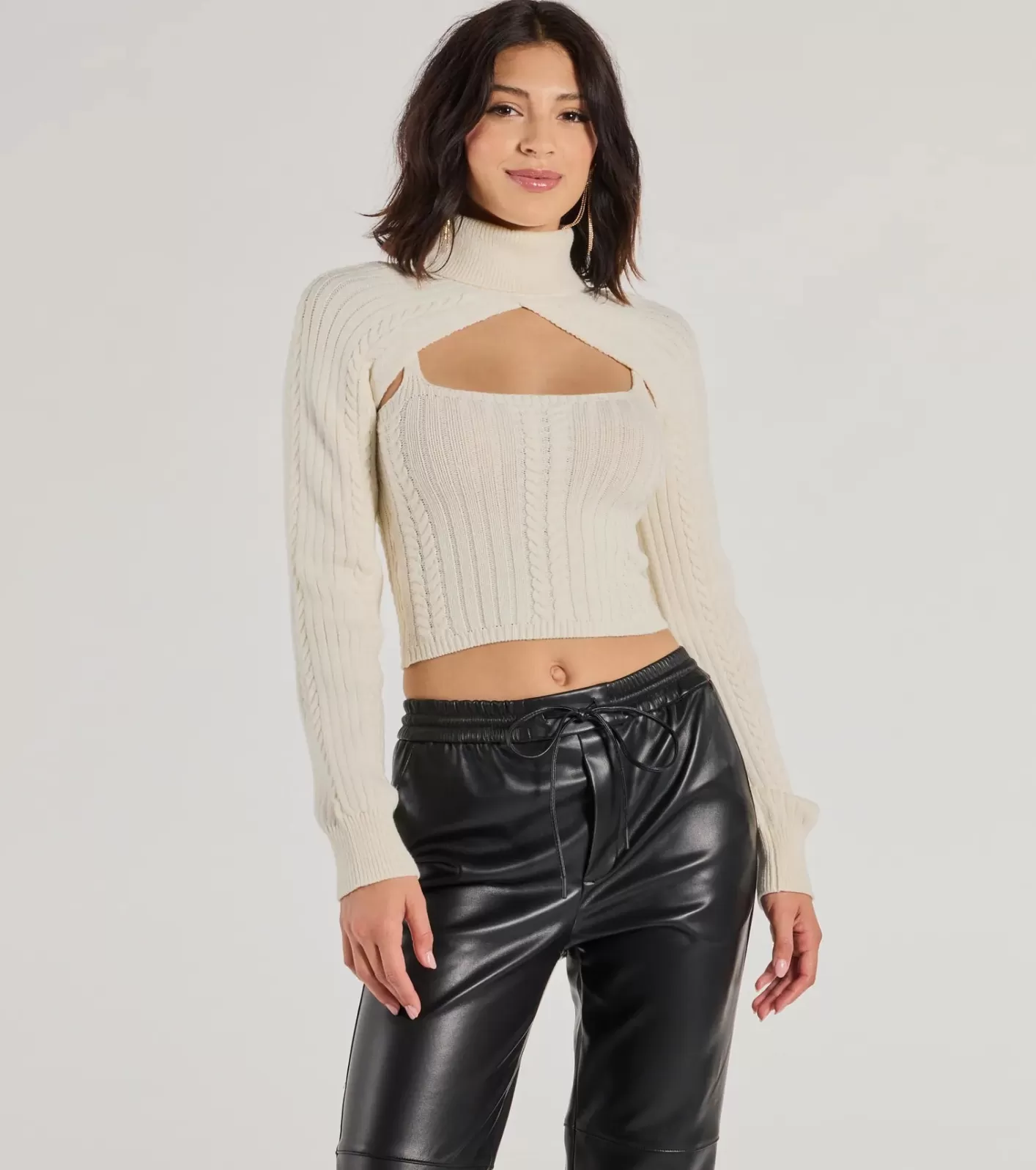 Windsor Cozy Casual Cable Knit Turtleneck Sweater Topper IVORY Best