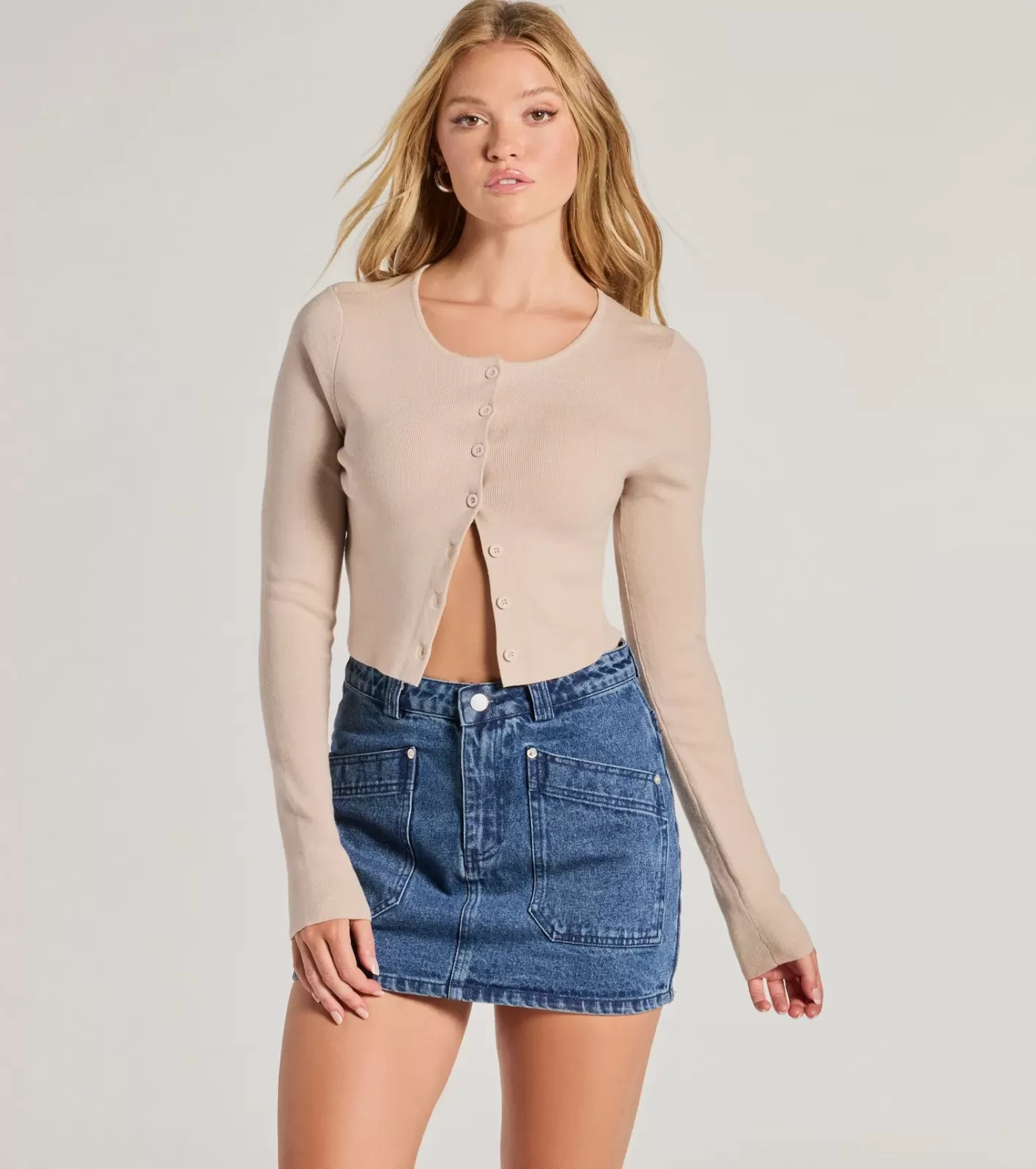 Windsor Cozy Charm Cropped Knit Cardigan TAUPE New
