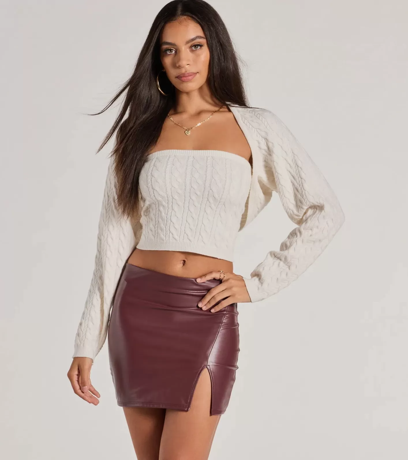 Windsor Cozy Glam Cable Knit Tube Top IVORY Cheap