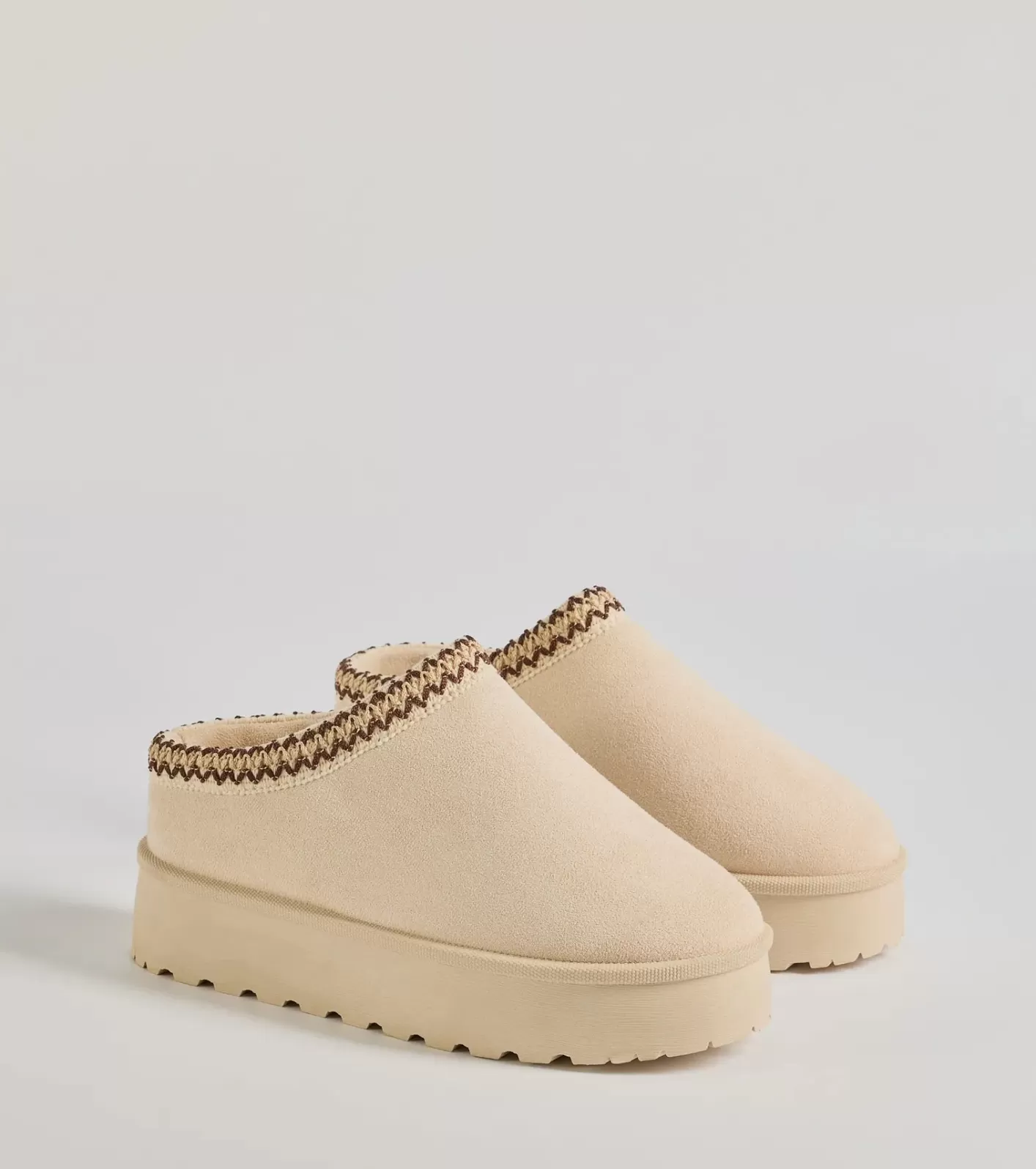 Windsor Cozy Glam Faux Suede Platform Slippers BEIGE Cheap